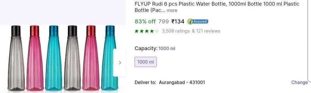 flyup rudi 6 pcs plastic water bottle 1000ml bottle 1000 ml