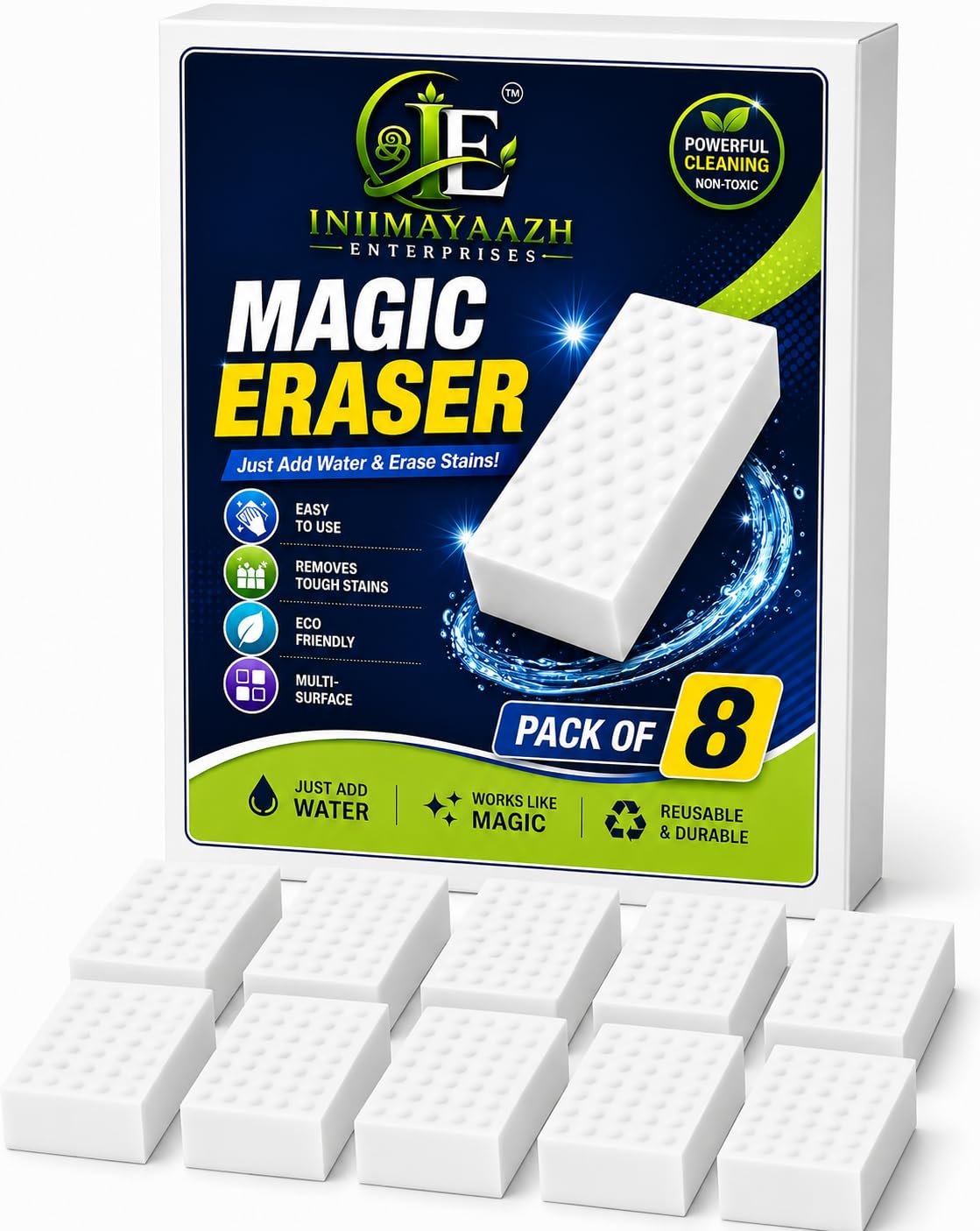 Magic Eraser Sponge for Walls | Pack of 8 High Density Melamine Sponge | White Cleaning Sponge for Marks, Dirt & Scuff Removal | Multipurpose Cleaning Pad