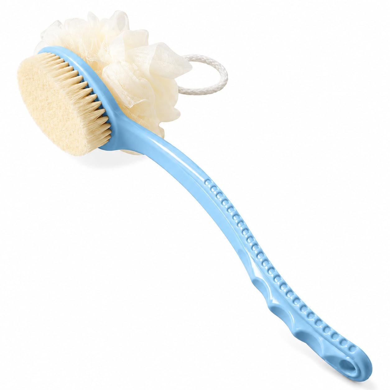 2 in 1 Back Body Bath Brush With Bristles and Loofah, Long Handle Back Scrubber for Bathing, Skin Exfoliating, Shower Cleaning and Daily Body Care