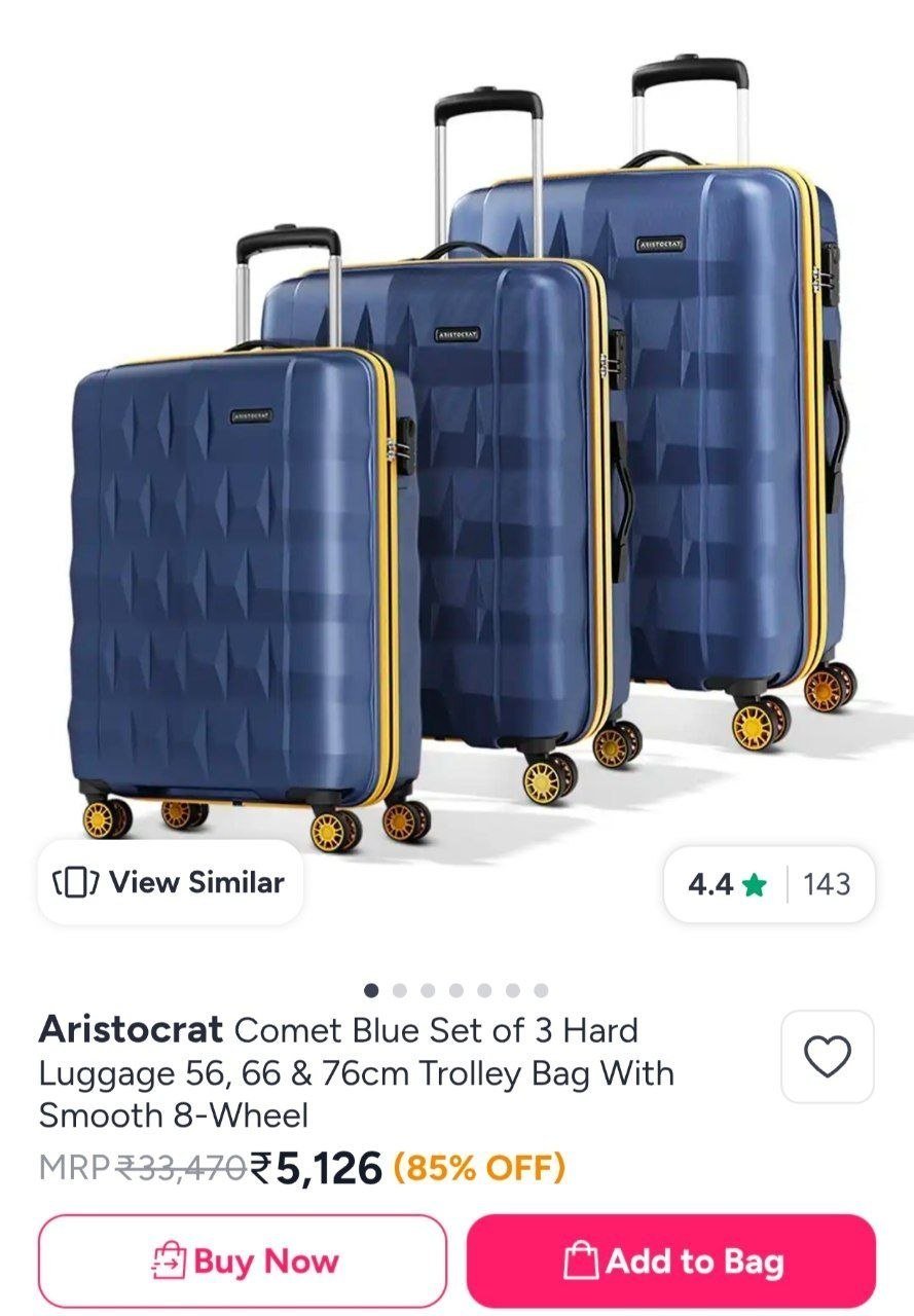 Buy Aristocrat Comet Blue Set Of 3 Hard Luggage 56, 66 & 76cm Trolley Bag With Smooth 8 Wheel -  - Accessories for Unisex