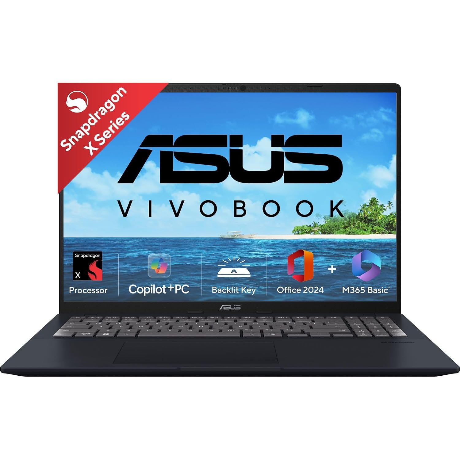 ASUS Vivobook 16, Snapdragon X, 16GB RAM, 512GB SSD, FHD+ 16", Windows 11, Office Home 2024, Quiet Blue, 1.88kg, X1607QA-MB049WS, Qualcomm Adreno iGPU, 45TOPS, M365 Basic (1Year)* Laptop