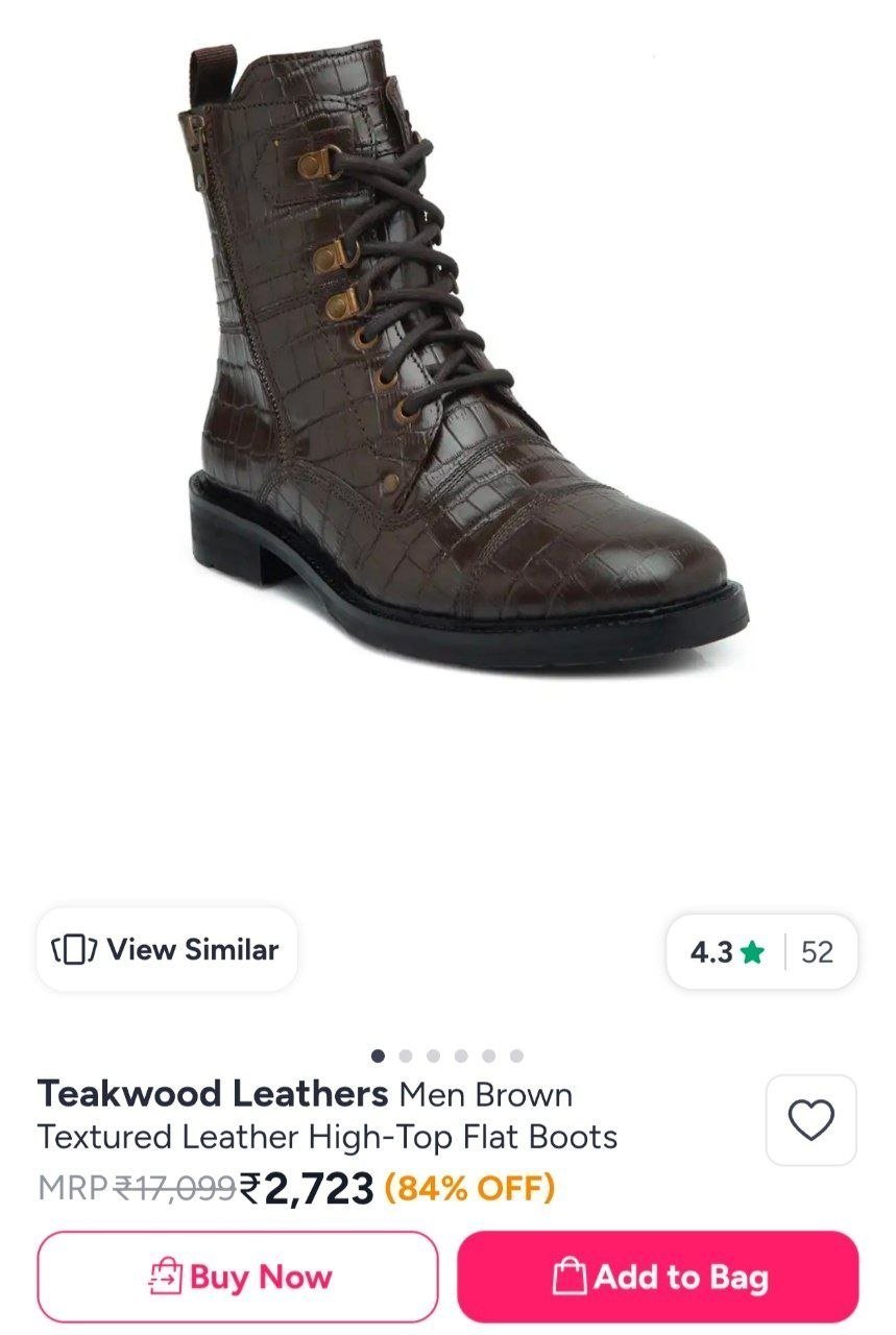 Buy Teakwood Leathers Men Brown Textured Leather High Top Flat Boots -  - Footwear for Men