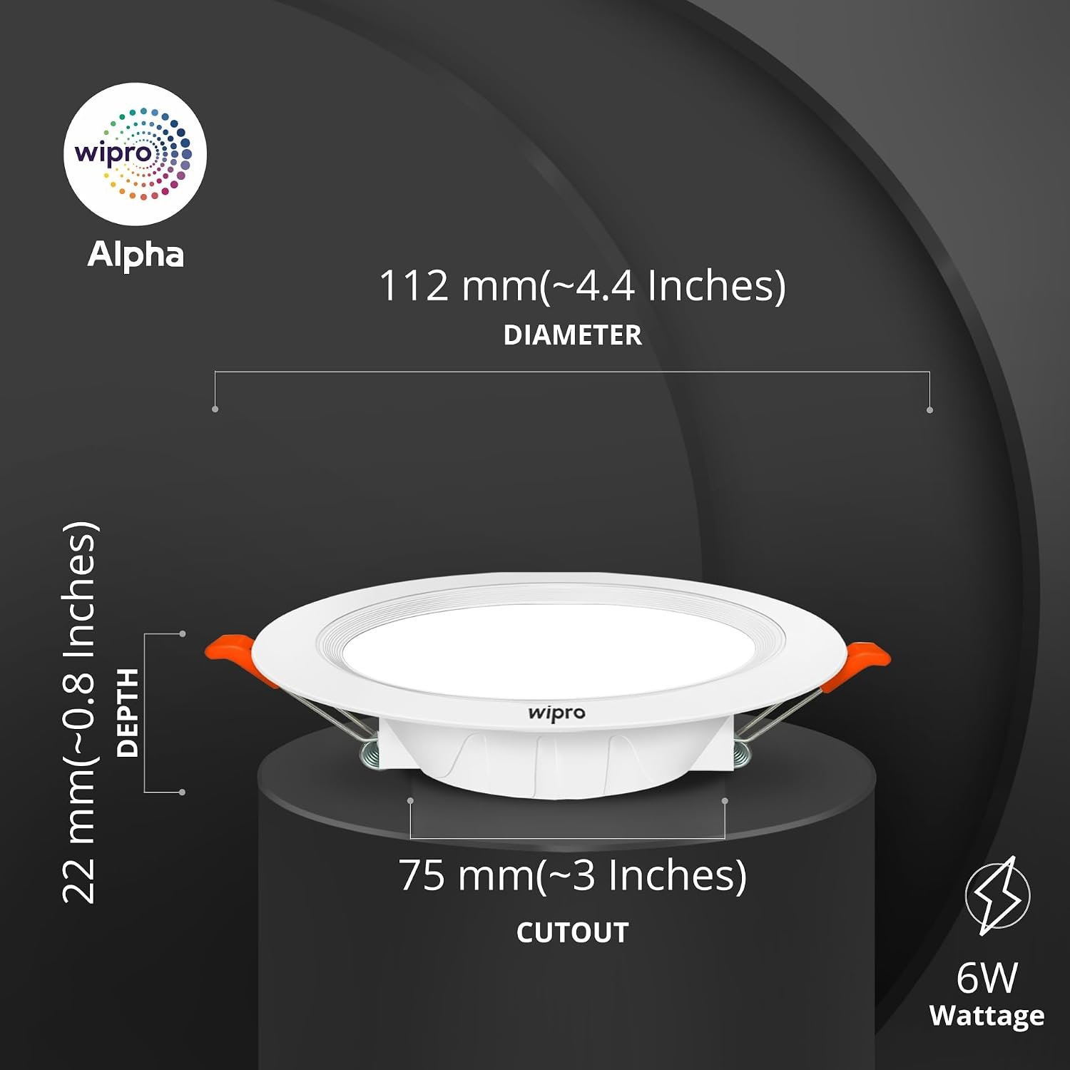Wipro 6W Alpha Downlight for Junction Box | Red |3 inch Cutout, 22mm Height| Surge Protection Upto 350 VA | High Voltage Protection Upto 4KV | Pack of 6