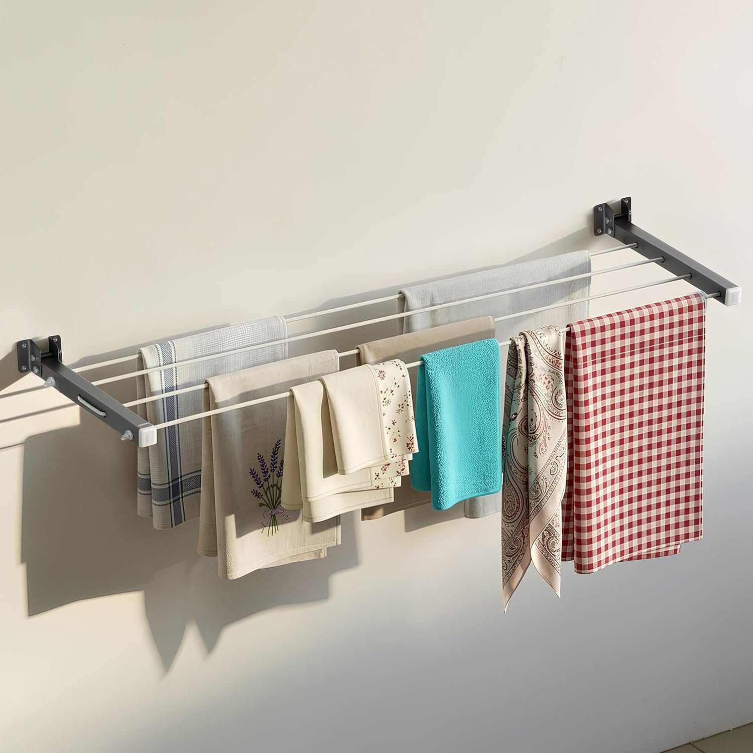 Plantex GI Steel Foldable Wall Mount Cloth Drying Stand with 30 Ft Rope/Wall Hanging Clothes Dryer Rack for Indoor & Outdoor Use/Space-Saving Design for Laundry or Utility Room – Grey