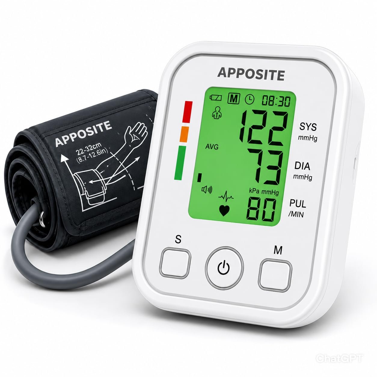 Blood Pressure Monitor, Upper Arm Cuff, Lcd Display
