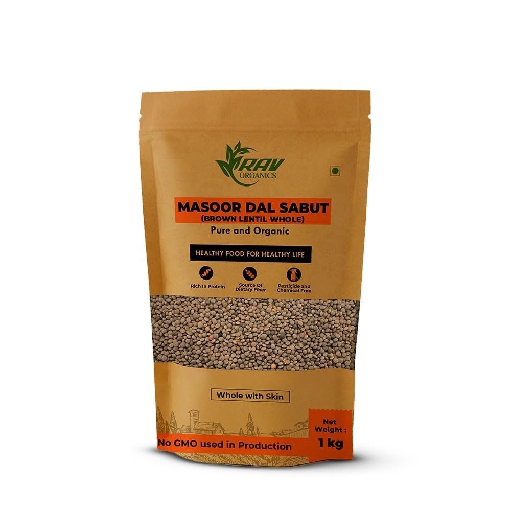 Rav Organic Sabut Masoor Dal 1 kg | Whole Lentils | Protein Rich | Unpolished | Gluten Free | Chemical Free Certified Organic Dal
