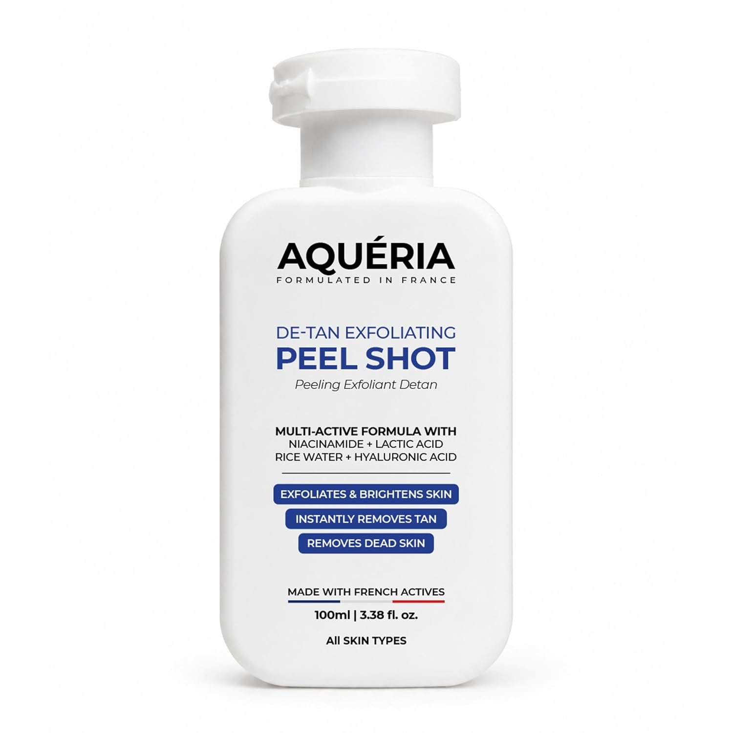 Aqueria 10% Instant De-Tan Enzyme Peel Shot for gentle Exfoliation with Niacinamide, Rice Water & Lactic Acid | Instant Tan Removal & Dead Skin Removal Exfoliating Gel | Brightens Skin, Remove