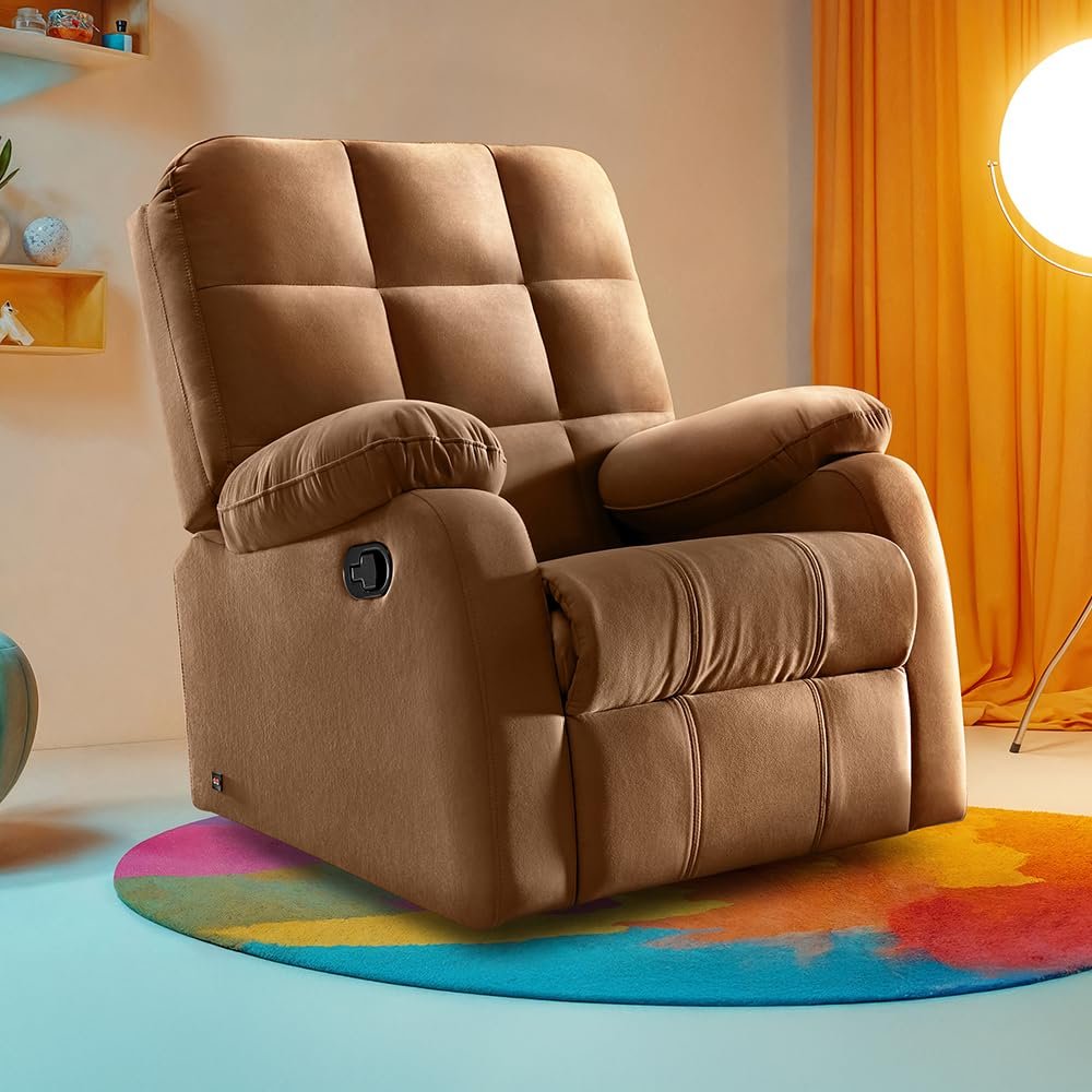 Sleepyhead RX5 Designed by Duroflex - Single Seater Fabric Manual Recliner with Durable Spring Support | Stylish Upholstery | Snug Fit for Luxurious Comfort (Cocoa Brown)
