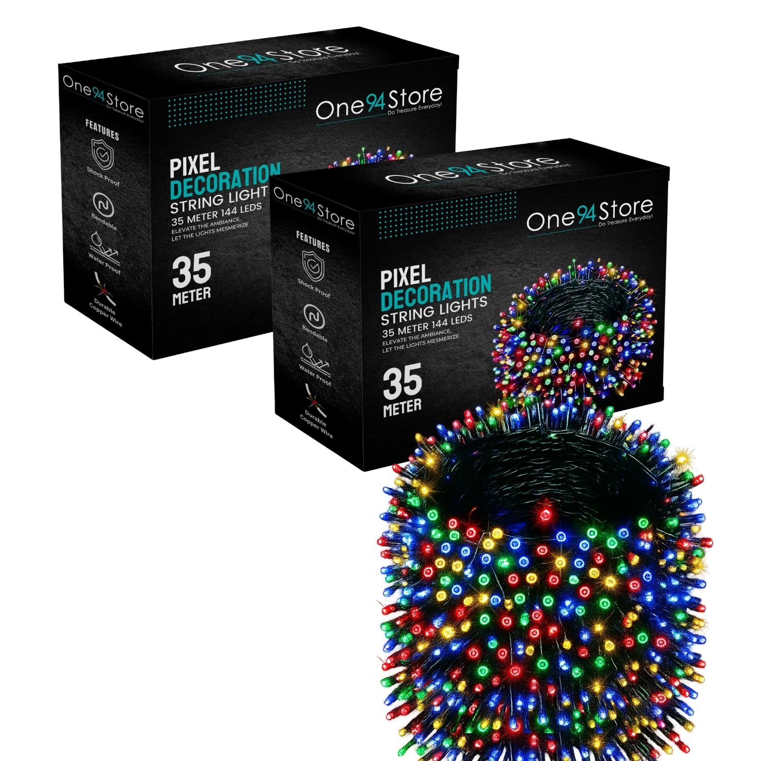 One94Store 20 Meter (66 Feet) Multicolor Rice Lights (Pack of 2) | Waterproof Copper Wire Decorative String Lights | Diwali Lights for Home, Festival, Puja, Indoor & Outdoor Decor