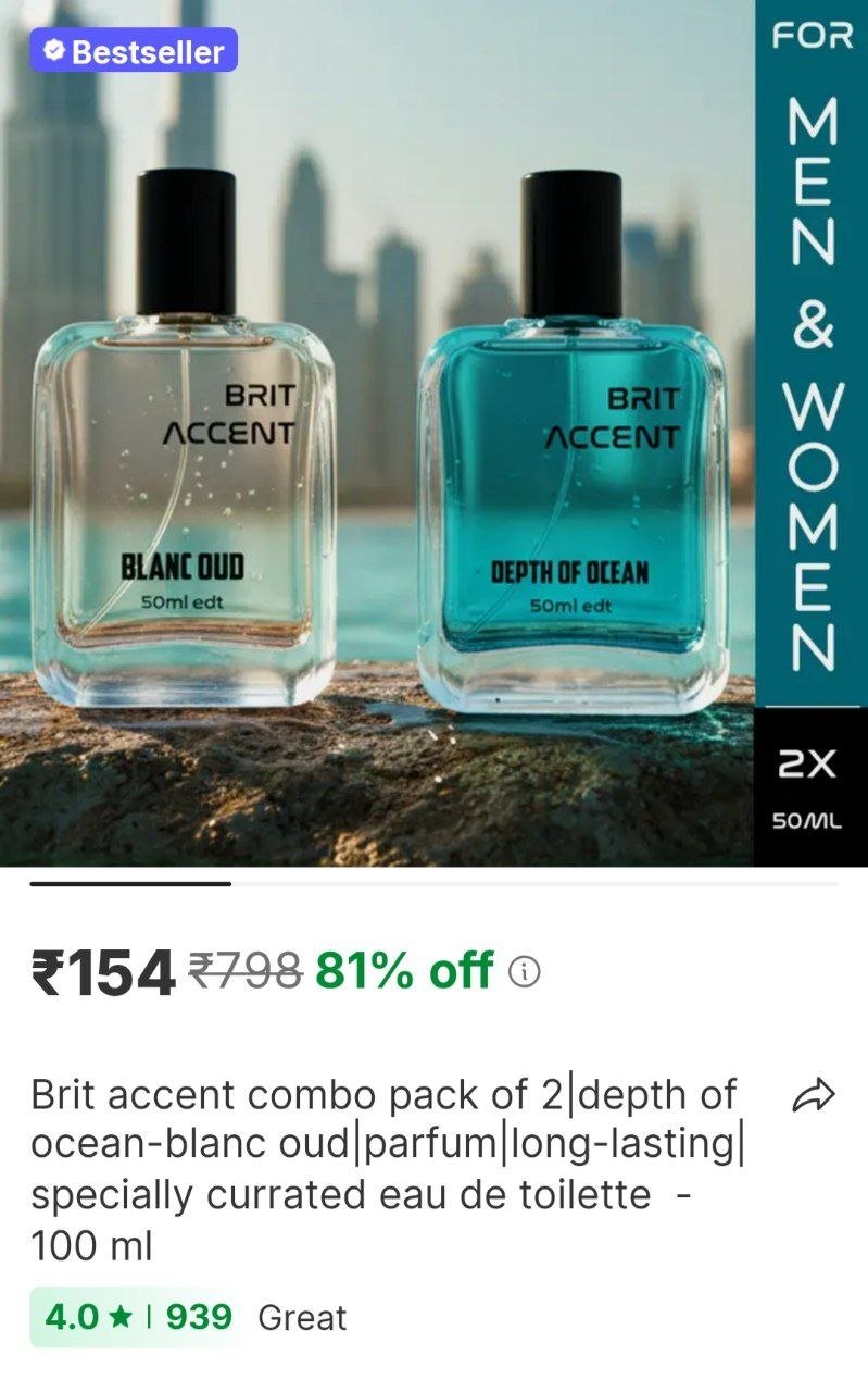 brit accent combo pack of 2 depth of ocean blanc oud parfum long lasting specially currated eau de t