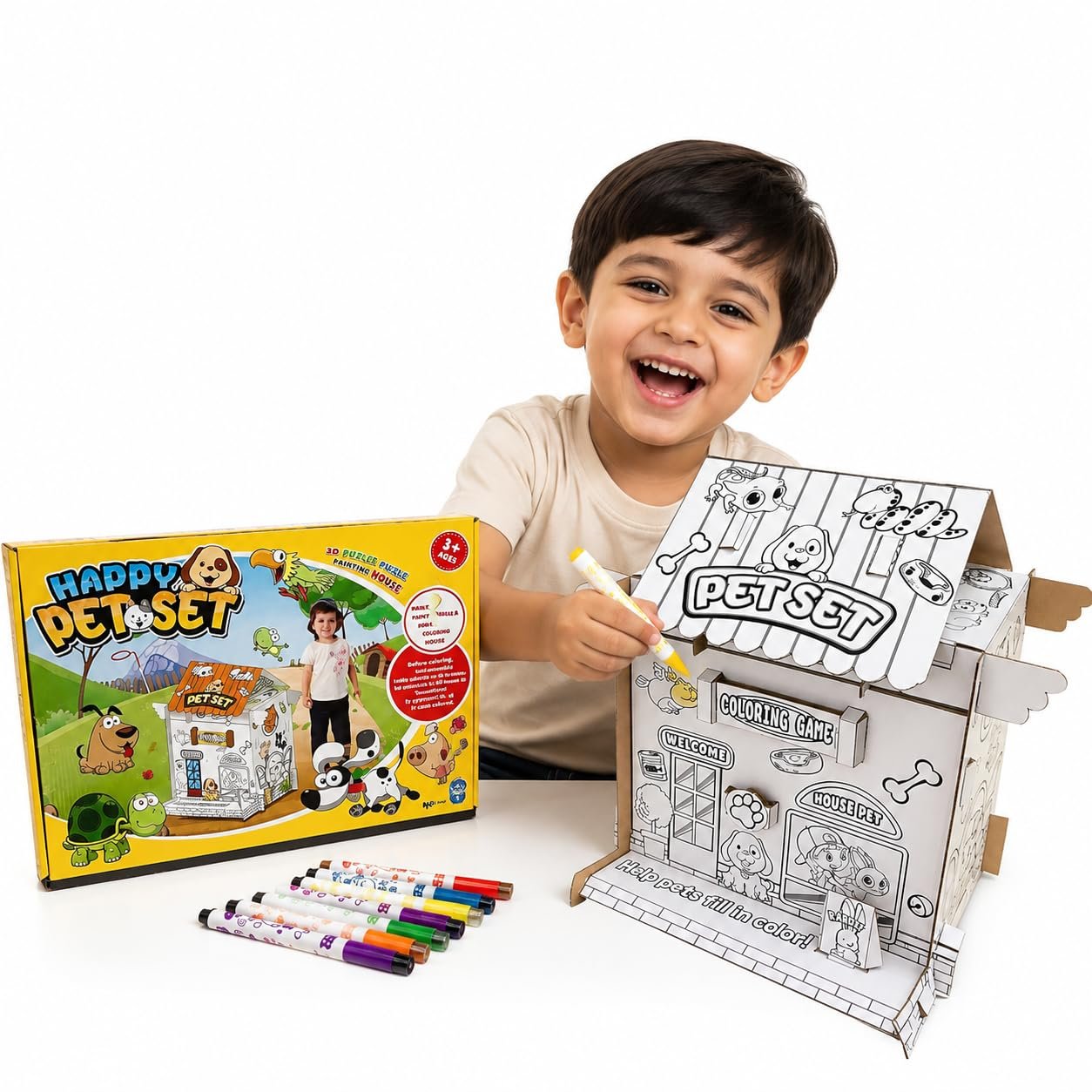Crackles DIY 3D Paper Puzzle Craft Kit for Kids | Build and Paint Cardboard House Toy with Colors | Creative Art & Craft Activity Kit for Kids | Educational DIY Toy