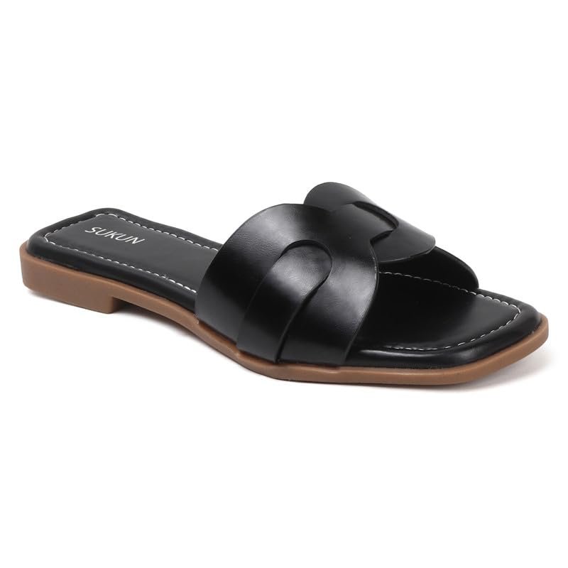 Sukun womens Sukun Asf_101 Women's Flat Sandals Comfortable Cushioned Footbed Flat Sandal