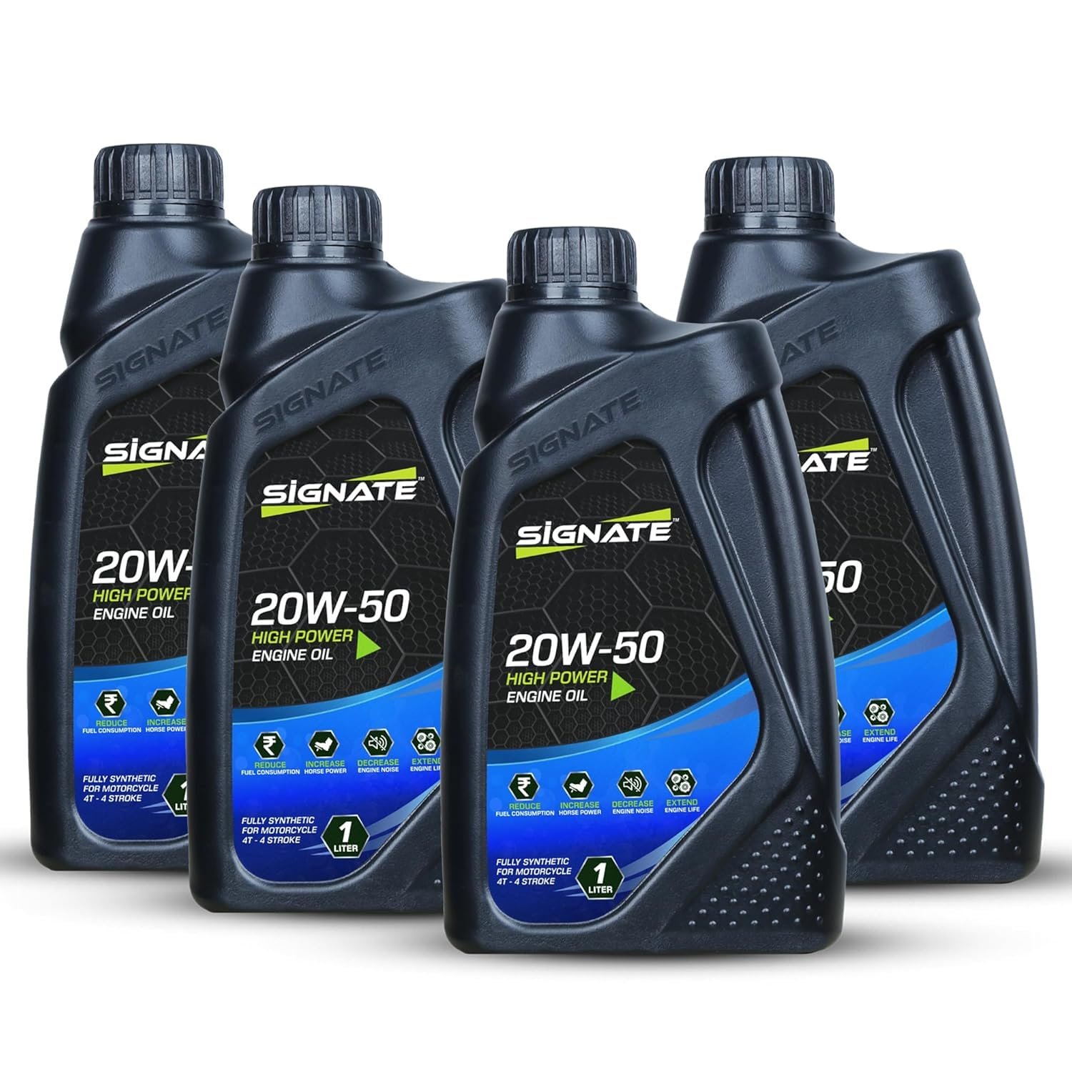 Signate 20W50 Street Race Bike Engine Oil 1L, High Performance Engine Oil for Motor Cycle, Maximum Gear Protection & Efficient Performance Bike Oil (Pack of 4)