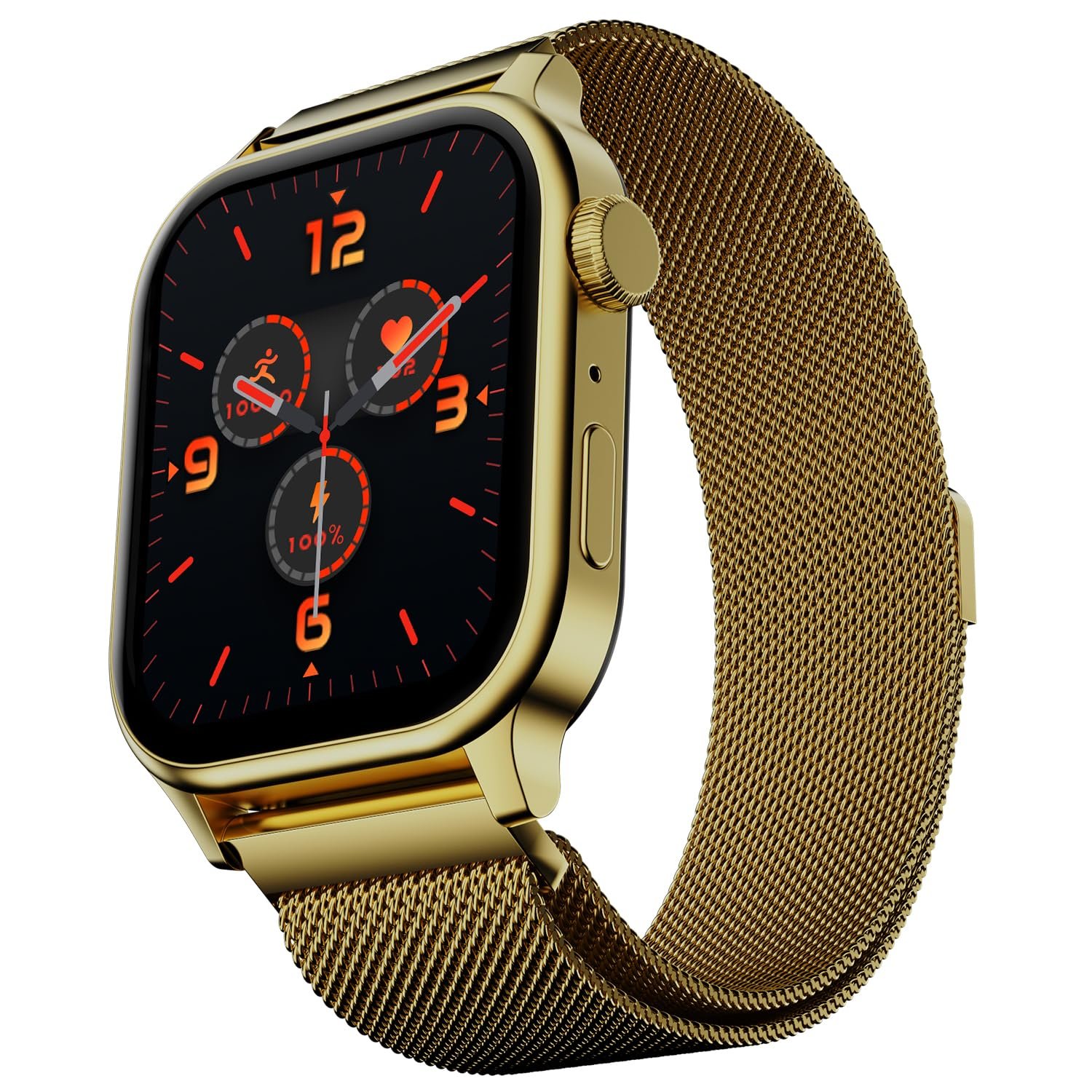 Fire-Boltt Rise Round Smart Watch 1.85″ HD Display with Bluetooth Calling, Rotating Crown, AI Voice Assistant, SpO2 & Heart Rate Monitor, 120+ Sports Modes, IP67 Waterproof Metal Smartwatch - Gold
