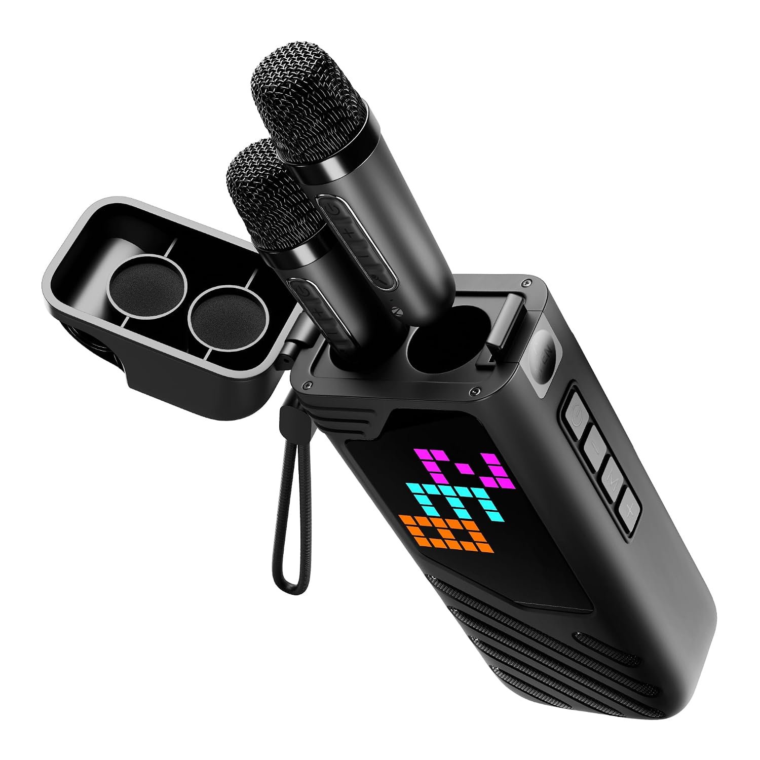 Zebronics Music Bomb X50 Bluetooth Speaker, 20W RMS, Up to 7h Playback, 4000mAh, Dual Wireless Mics + Holder, Karaoke & Voice Changer, 17 Animations LED Pixel Display, BT v5.3, TWS, Type-C (Black)