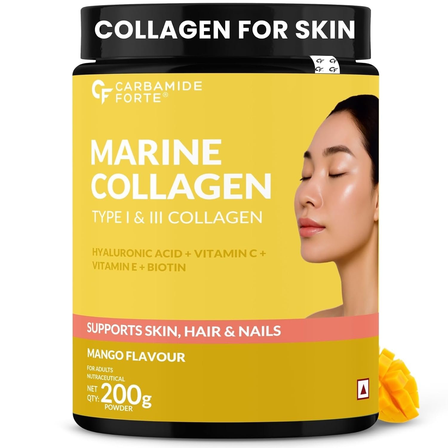 Carbamide Forte Marine Collagen Powder For Women & Men | Skin Care supplemets | Marine Collagen Powder Supplements In Mango Flavour - 200g
