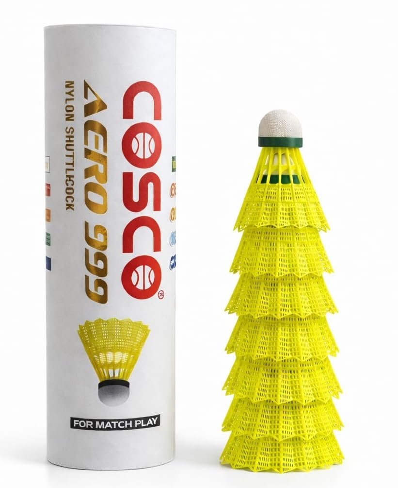 Cosco Aero 999 Match Play Made in India Nylon Badminton Shuttlecock | Slow & Stable Flight | Ideal for Practice & Outdoor Play| Pack of 6