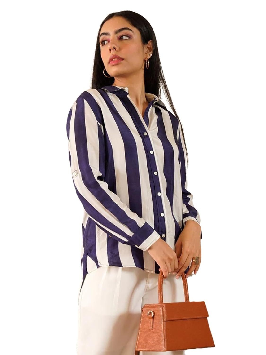 Leriya Fashion Women's Rayon Oversized Fit Crop Top Korean Style Long Sleeve Oversized Button Down | Workwear Top for Office & Casual Wear
