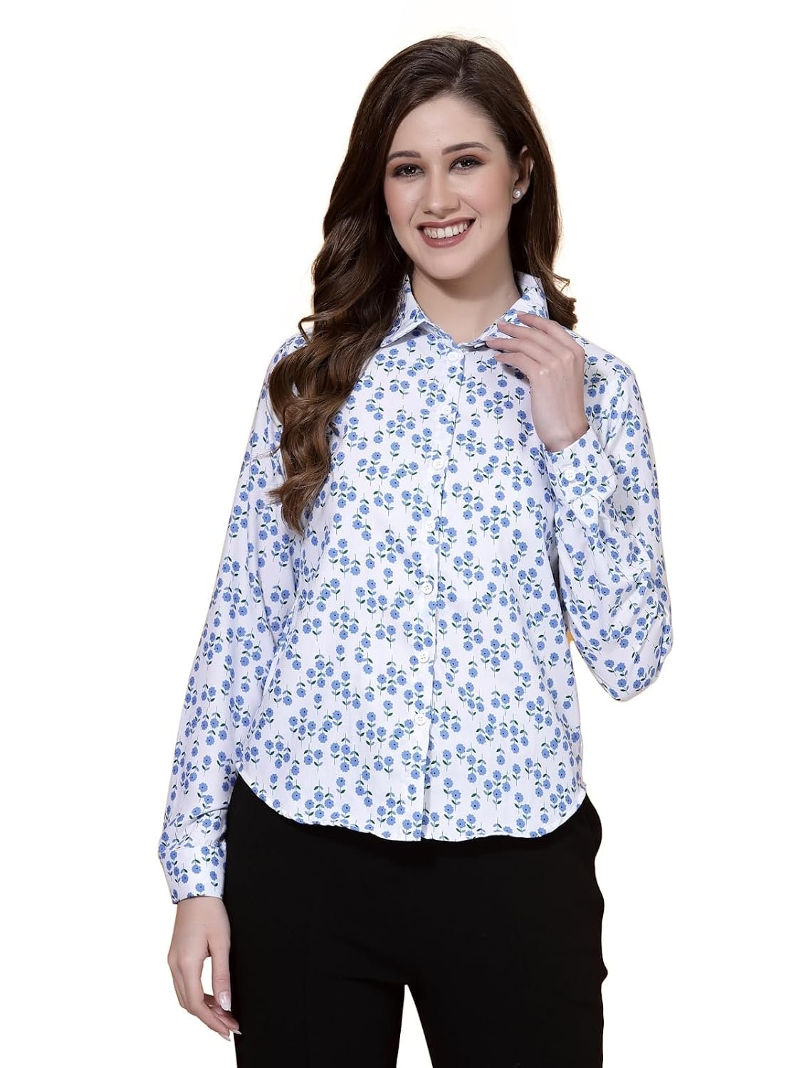 OOMPH! Women's Cotton Regular Fit Floral Button Down Shirt