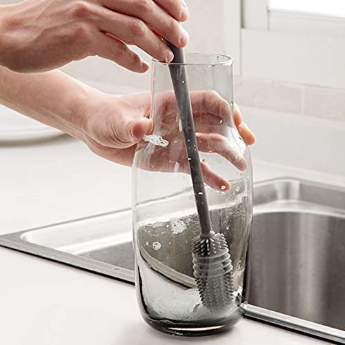 MorningVale Silicone Glass and Bottle Cleaning Brush BPA Free -Long Handle - Grey