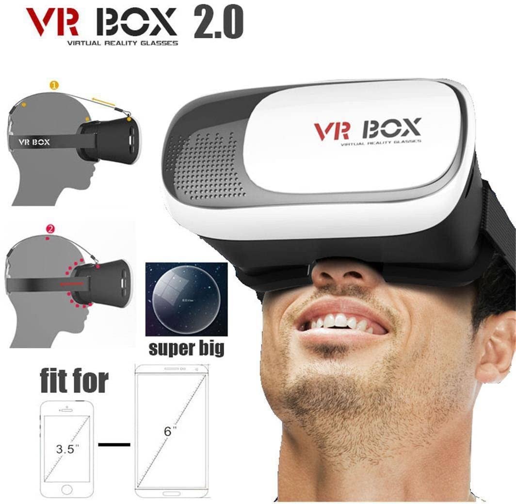 BIGASUO Virtual Reality Headset Glasses Anti-Radiation Adjustable Screen Headband 2022 for All Android (iOS) for All Smartphones,Phones with 2 Year Replacement Warranty (White + Black)