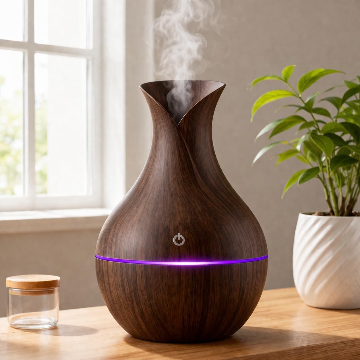 inrorans™ Aroma Diffuser with Wooden Finish, Ultrasonic Essential Oil Diffuser & Humidifier, LED Night Light, Quiet Air Freshener for Home Bedroom Office Spa (Dark)