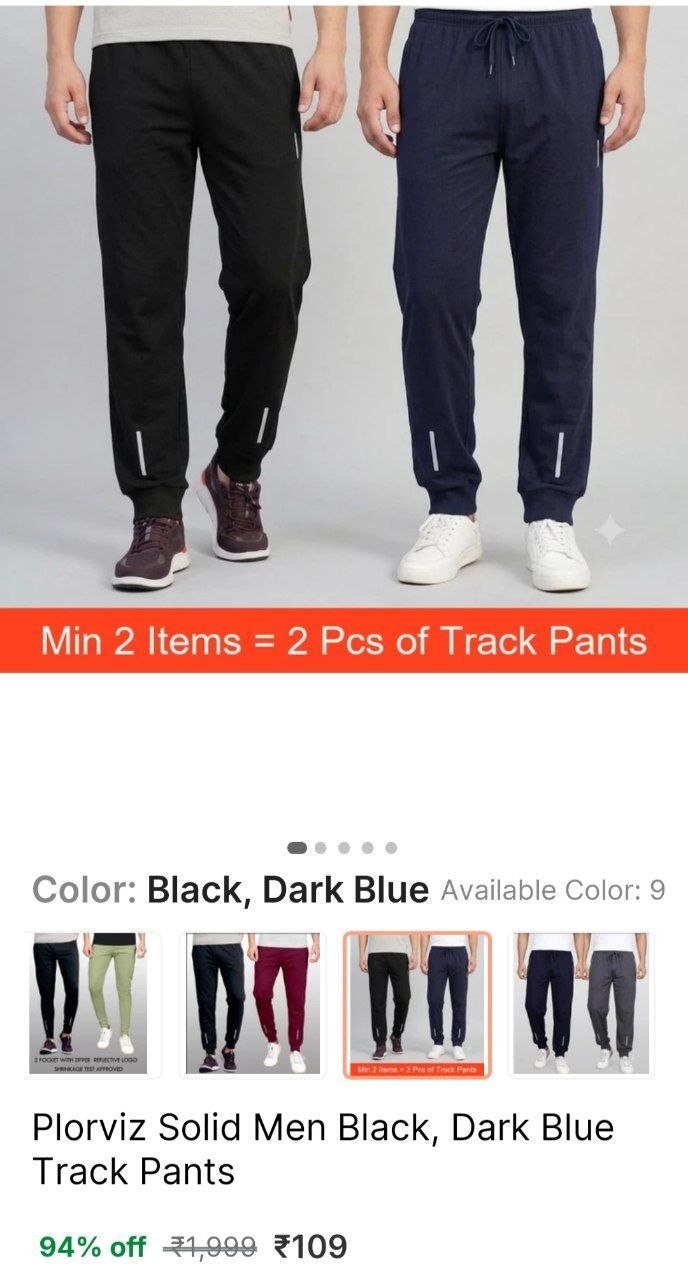 plorviz solid men black dark blue track pants