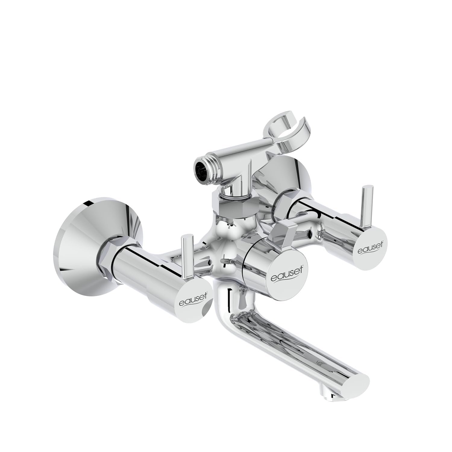 Eauset Plus Brass Bath Mixer with Crutch | Wall Mounted Hot & Cold Bath Shower Mixer Tap | Leak Resistant Bathroom Faucet | Adjustable Hot Limit | Polished Finish