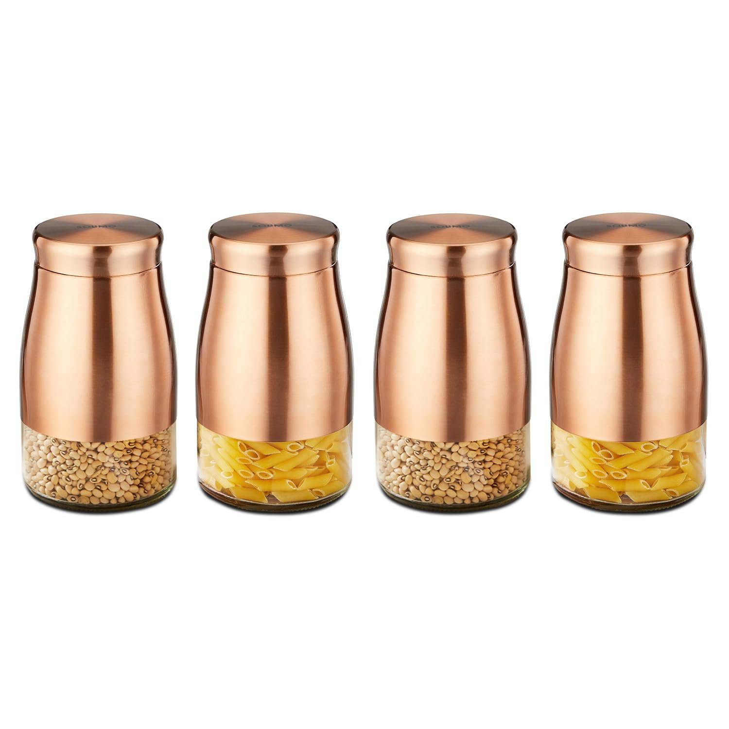 Amazon Brand - Solimo Rose Gold Tapered Glass Jar | Multipurpose Kitchen Organizer with See-Through Window | 1150 ml Set of 4