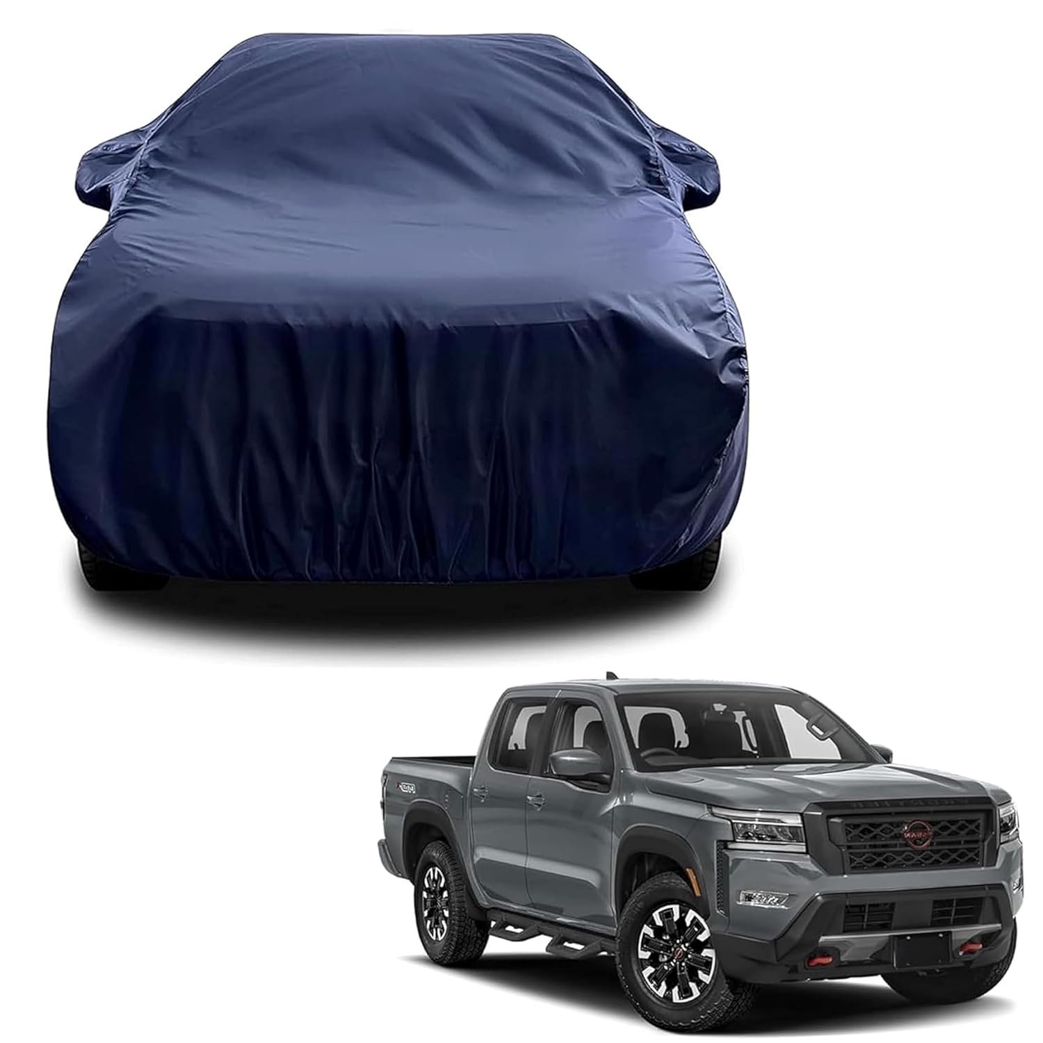Sulfar 100% Water Resistant Car Body Cover Compatible with Mirror for Nissan Frontier (Triple Stitched, Full Bottom Elastic, Navy Blue)