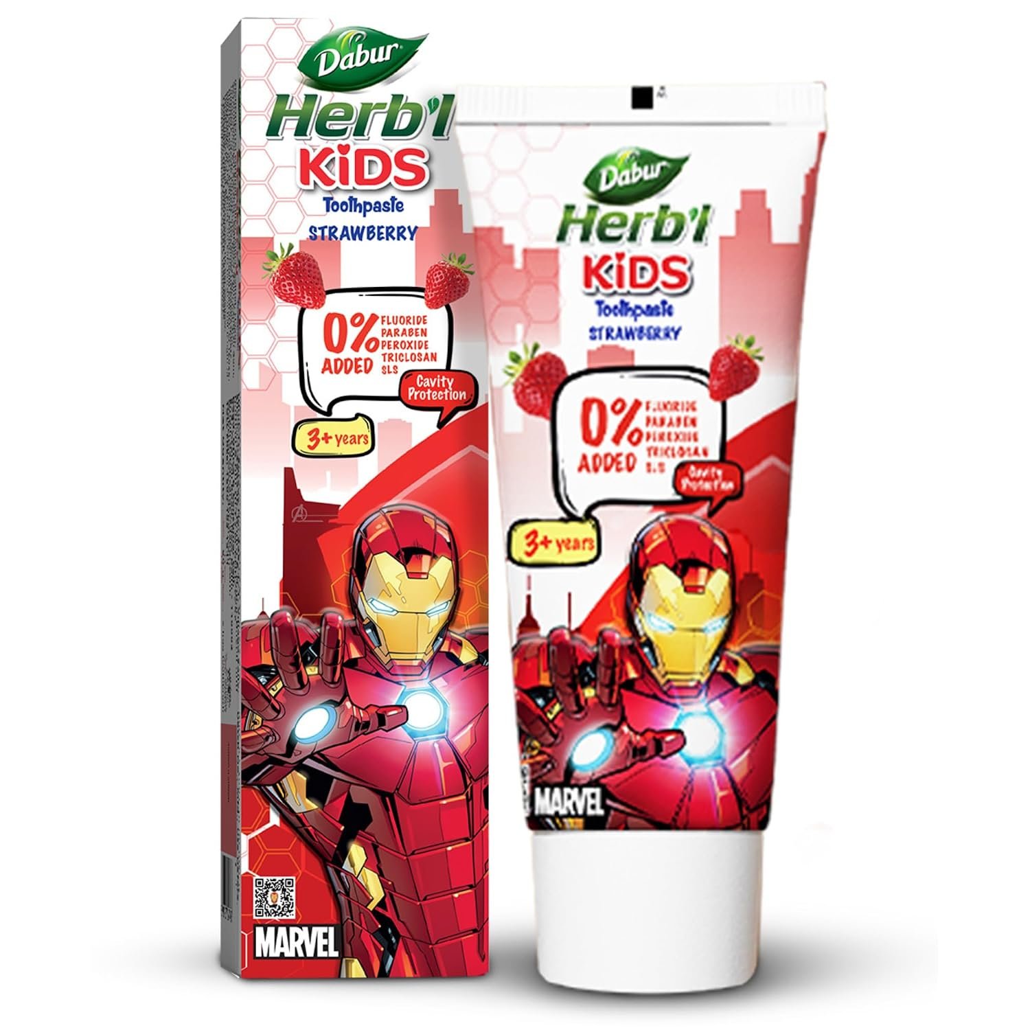 DABUR Herb'l Kids Iron Man Toothpaste|3+ Years|Strawberry Flavour|80 G|No Added Chemicals|Cavity Protection|Fights Germs|Strong Teeth,Healthy Gums|Natural & Safe For Kids|Sls & Flouride Fr