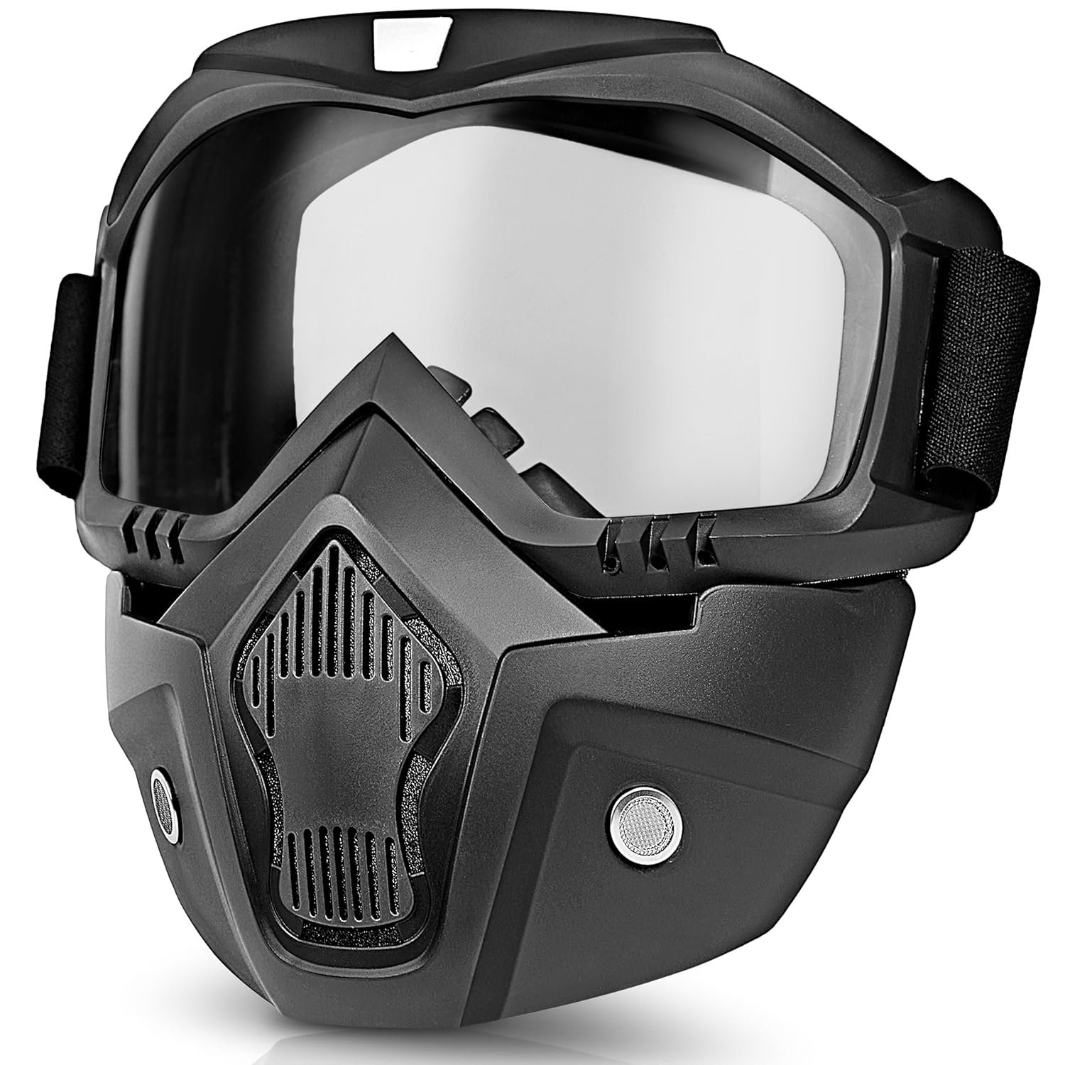 Eliane Reusable Goggle Mask Anti Scratch Uv Protective Face&Eyewear Windproof Dirt Shield with Soft Foam Padded Detachable Mouth Filter for Cycling Bike Off Road Racing Ride Unisex -Transparent Vi