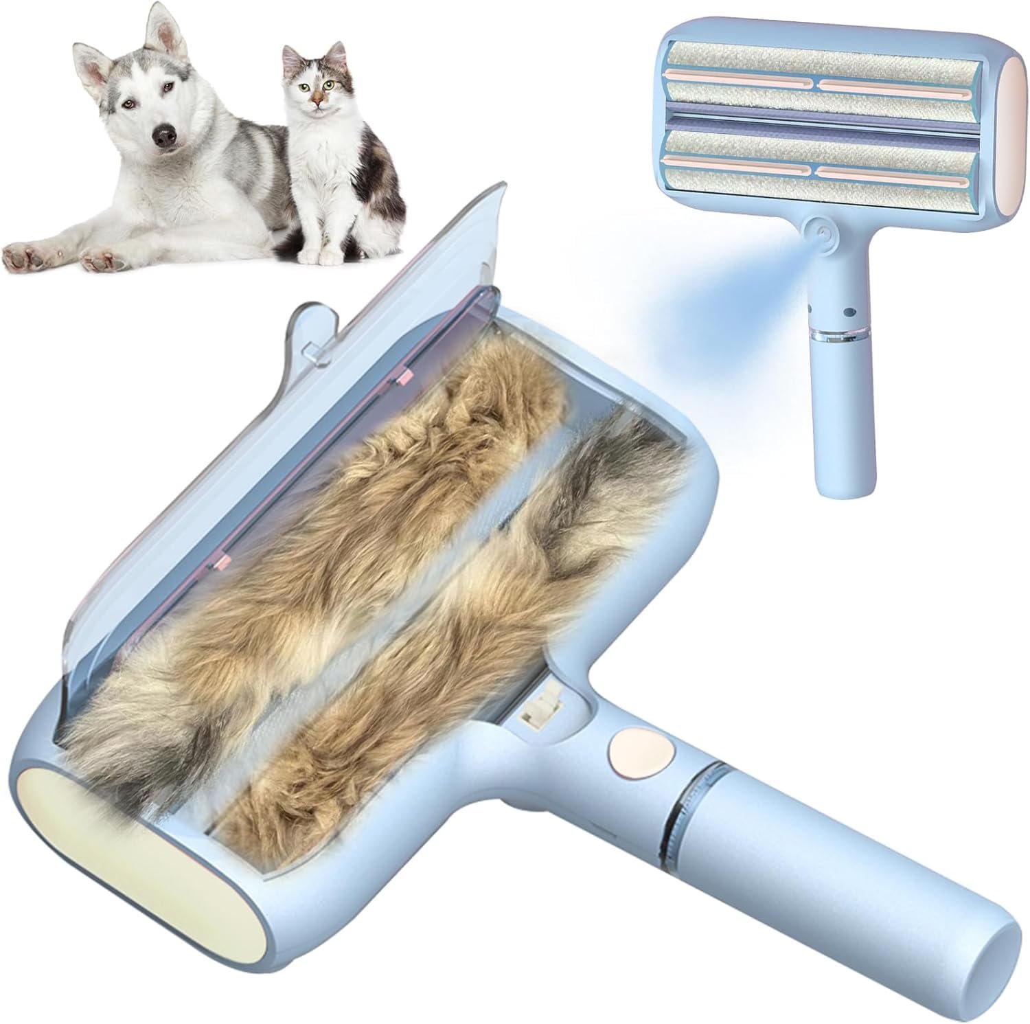 New Upgraded Double Roller Pet Hair Remover with Spray Function, Reusable Lint Roller, Cat,Dog Hair Remover for Furniture, Couch, Carpet, Clothing,Rugs, Laundry, Clothes and Bedding, Sofa,