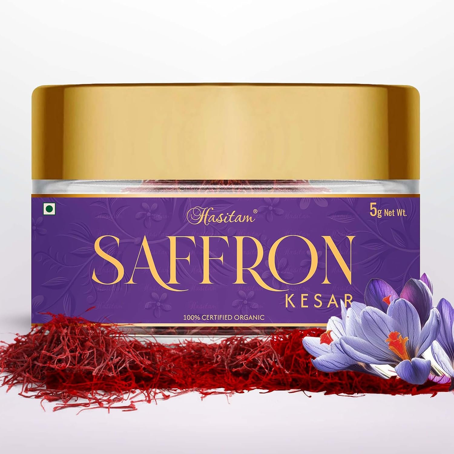Hasitam (5gm) Pure Original Kashmiri Saffron Kesar Kumkuma Puvvu Golden Saffron, Natural Aroma & Certified highest Grade-A Keshar | Saffron for pregnant women, Pooja rituals & Food aroma