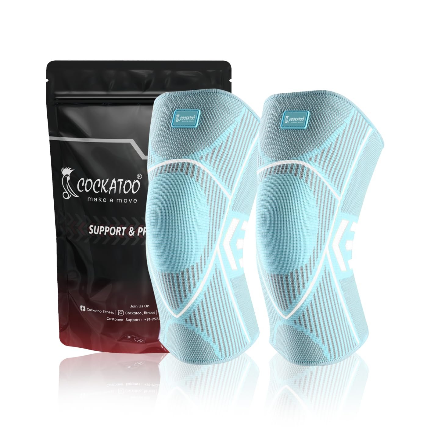 Cockatoo Knee Support For Men,Knee Cap Compression Support for Gym Running, Cycling, Sports, Jogging, Workout Pain Relief,Material: Nylon & Spandex(Pack Of Two) (C-KNEE-222-BLUE, M)