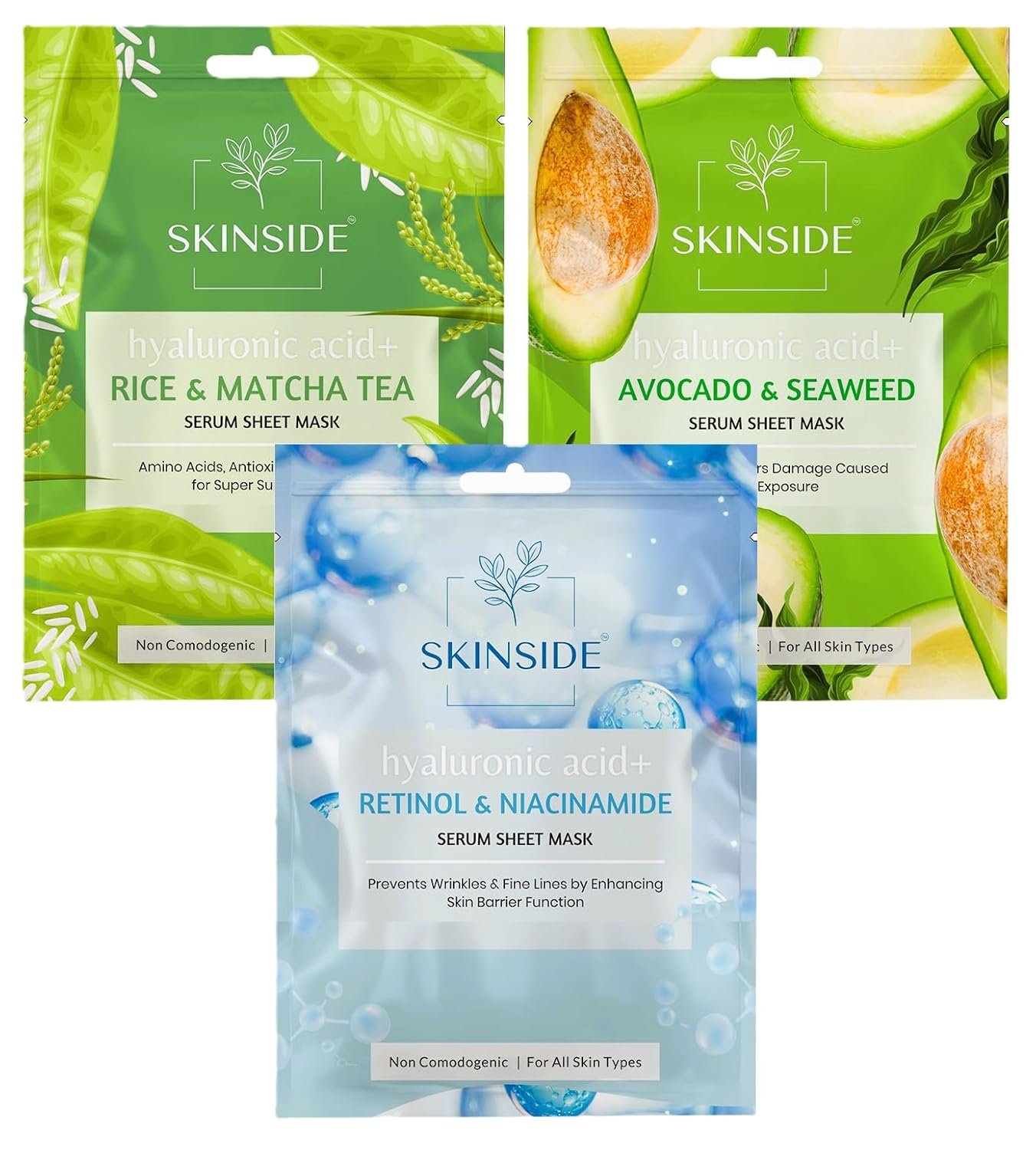 SkinSide Serum Sheet Mask for Glowing Skin with Hyaluronic Acid | Face Mask Sheets Combo for | Hydrating | Tan & Blackheads Removal | Instant Brightening | Pore Reduction | Fairness | Skin Tighten