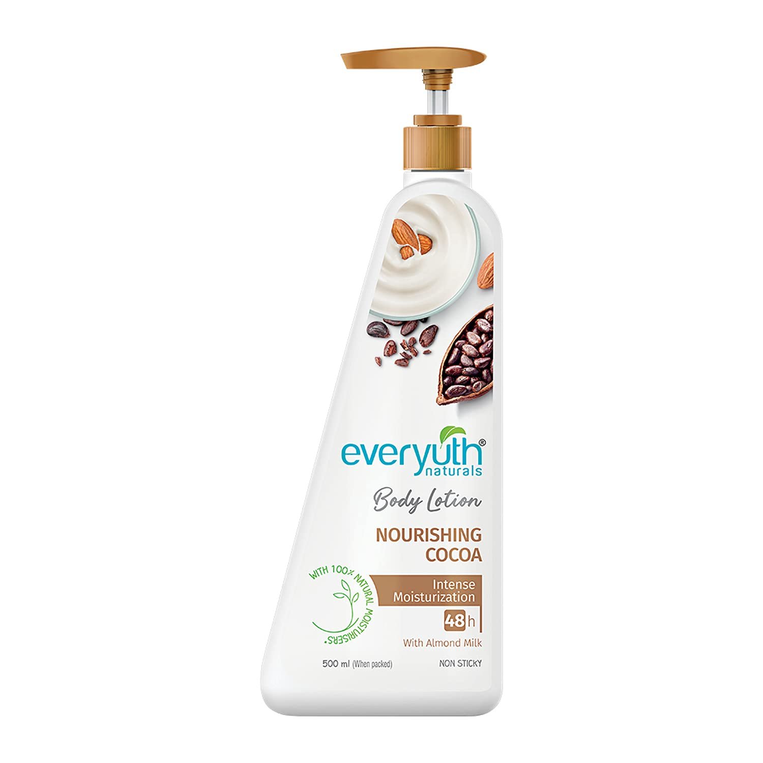 Everyuth Naturals Nourishing Cocoa Body Lotion | 48Hr Deep Moisturization | Smooth, Radiant & Healthy Skin| With 100% Natural Almond Milk & Cocoa | Deep Moisture Care For Dry Skin - 500ml Bott