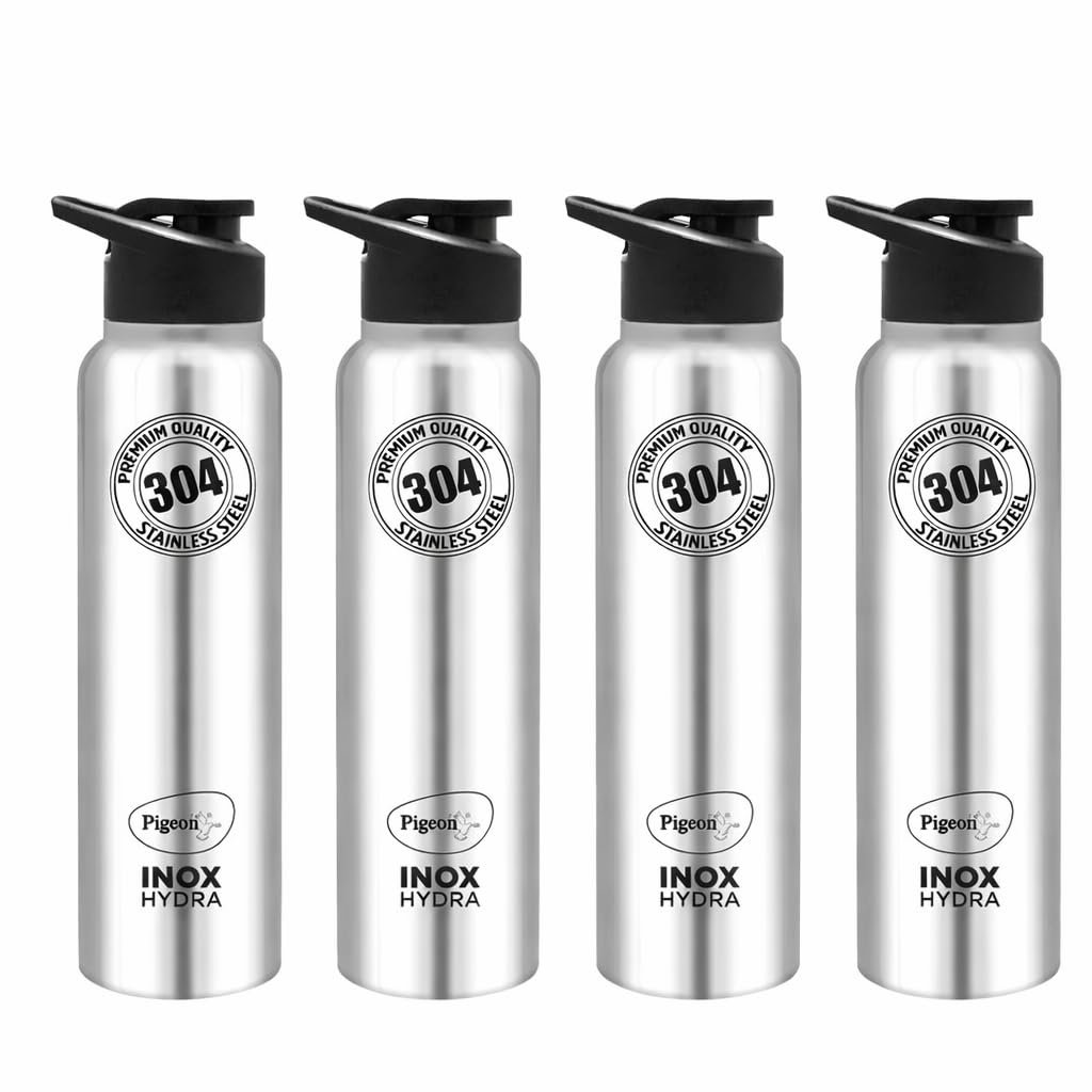 Pigeon by Stovekraft Inox hydra 900ml pack of 4 Stainless Steel Drinking Water Bottle 900ml Flipper Cap - Silver (1 year Warranty)