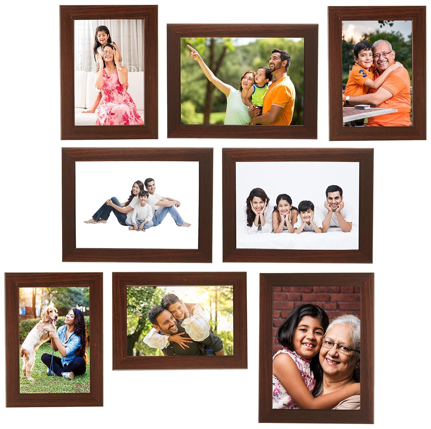 Amazon Brand - Solimo Collage Photo Frames, Set of 8, Brown
