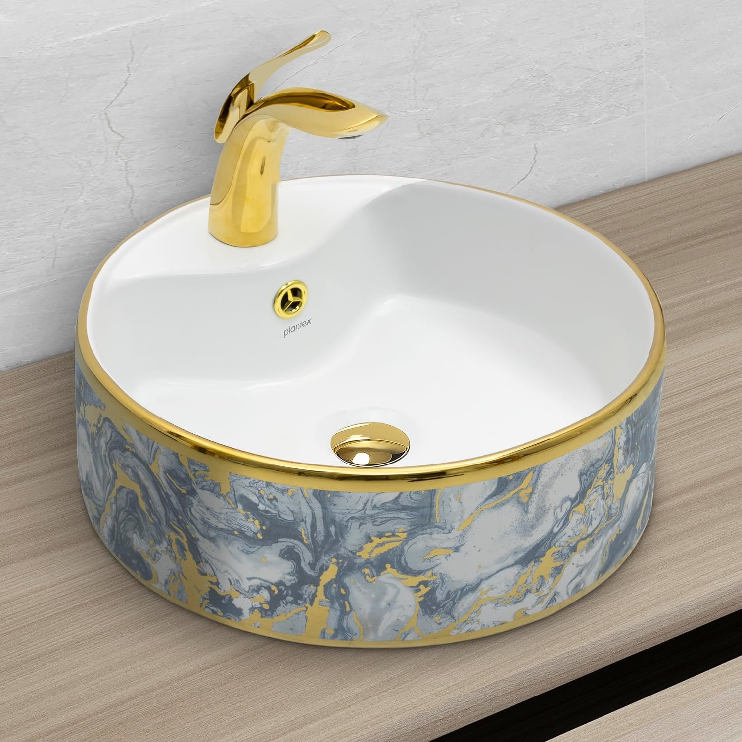 Plantex Table Top Wash Basin For Bathroom/Small Basin for Handwash/Countertop Washbasin - Indo-European Collection (16 x 16 x 6 Inch)