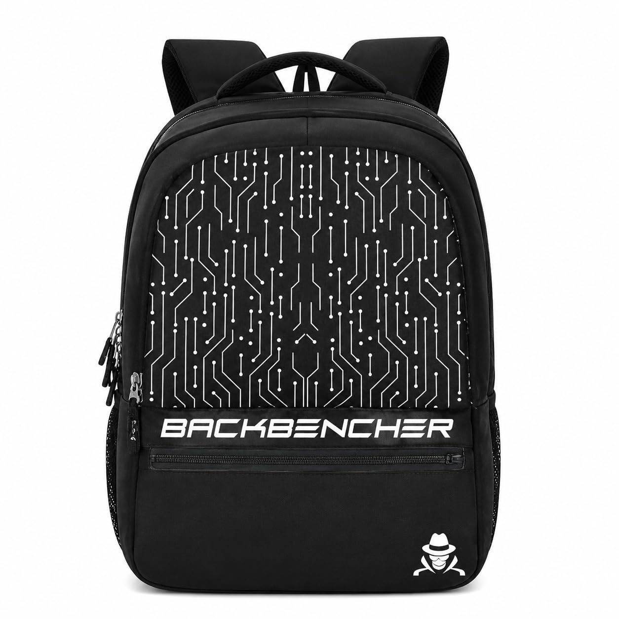 Black Backbencher Printed Backpack for Girls & Men | Stylish Design School Bag with Spacious Compartments, Front Zipper Pocket Shoulder Straps | Casual for School, College, Tuition & Travel