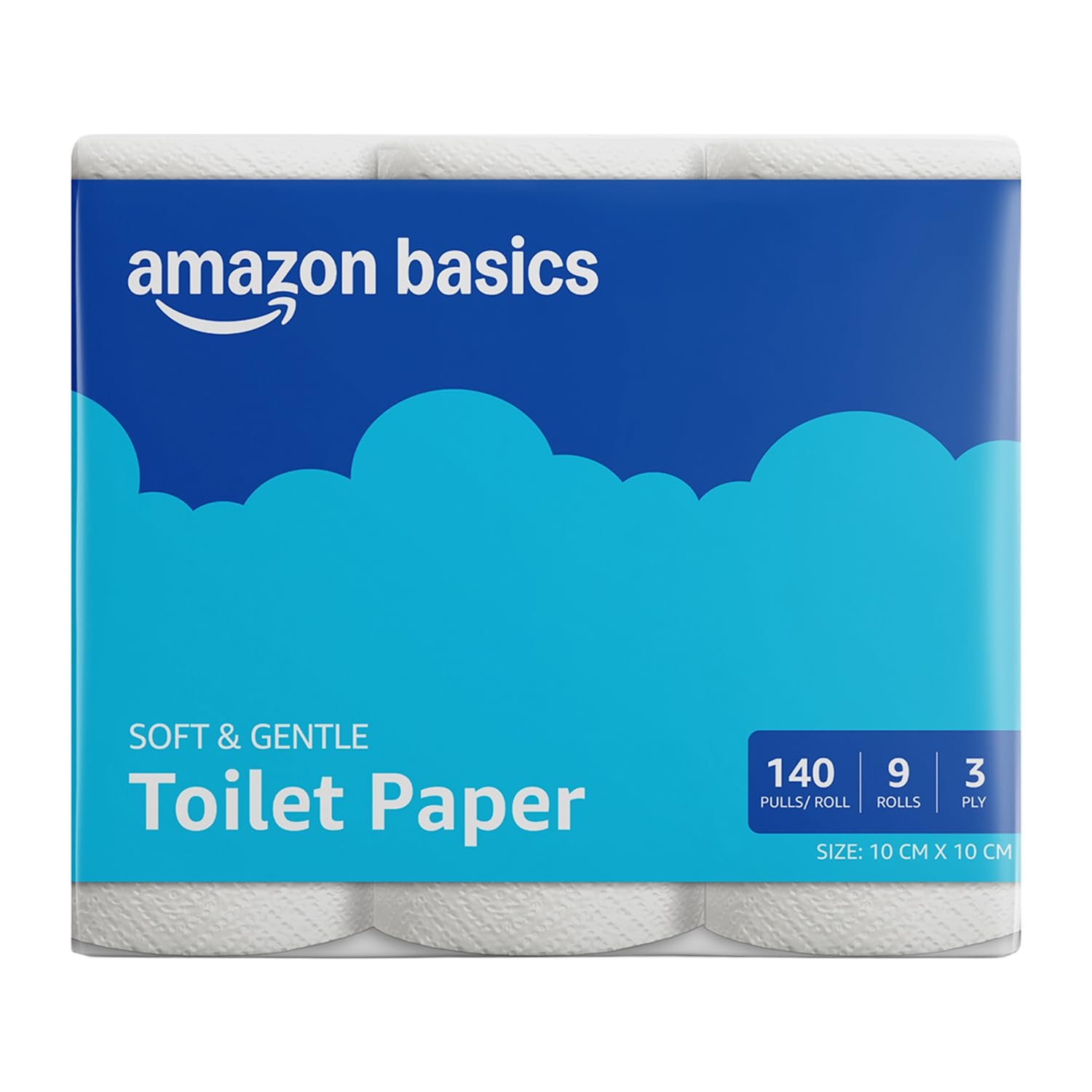 Amazon brand- Amazon Basics 3 ply Toilet tissue Paper Roll 1260 pulls | 140 pulls x 9 Rolls| Soft & Gentle| Chemical-Free