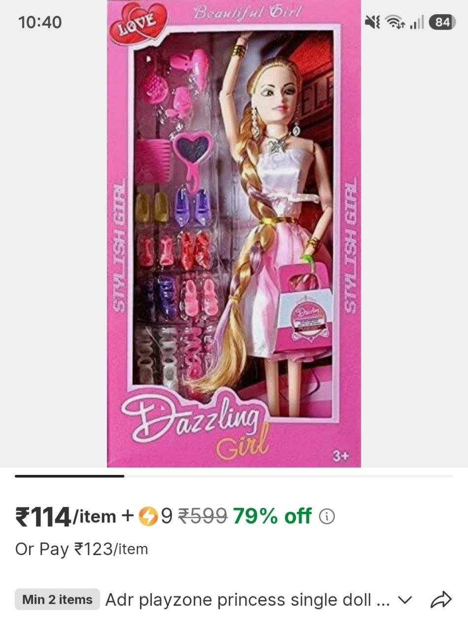 adr playzone princess single doll with long hairs for kids multi color