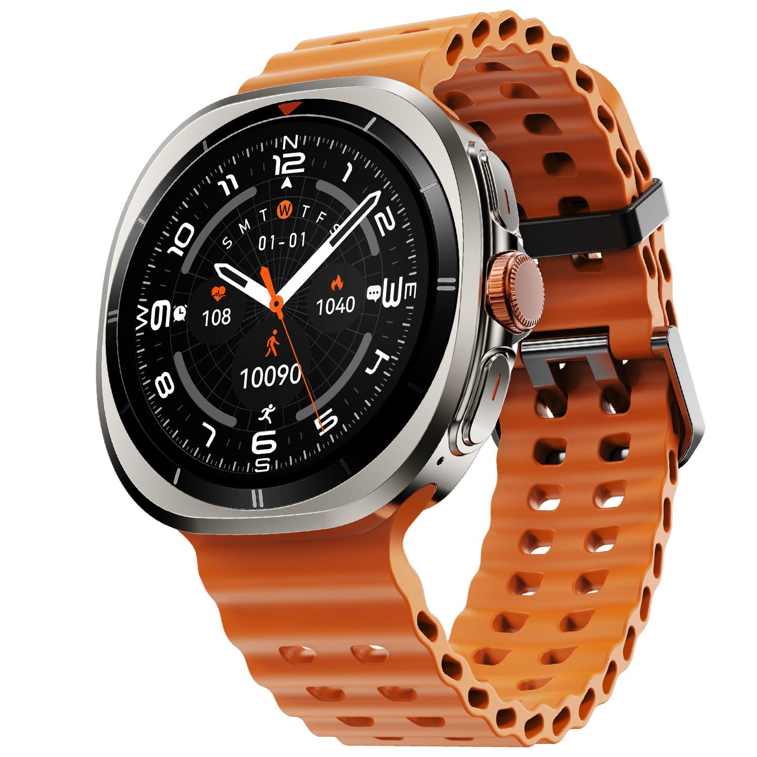 Fire-Boltt Axiom Round Smart Watch 1.43″ Super AMOLED Display with Always‑On Mode, Bluetooth Calling, Rotating Crown, SPO₂ & Heart Rate Monitor, IP67 Waterproof Silicone Smartwatch for Men - Orang