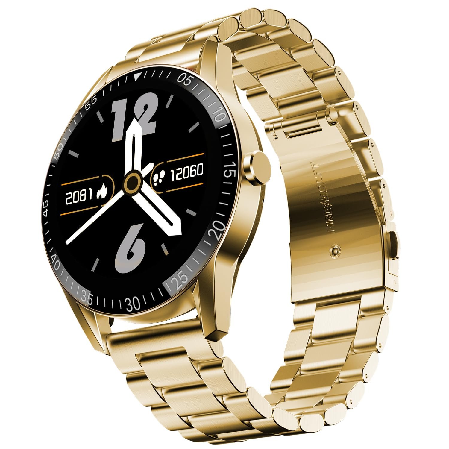 Fire-Boltt Talk Round Smart Watch 1.39″ TFT Display with Bluetooth Calling, Dual Button, Voice Assistance, SPO₂ & Heart Rate Monitor, 120+ Sports Modes, Metal Smartwatch for Men & Women - Gold