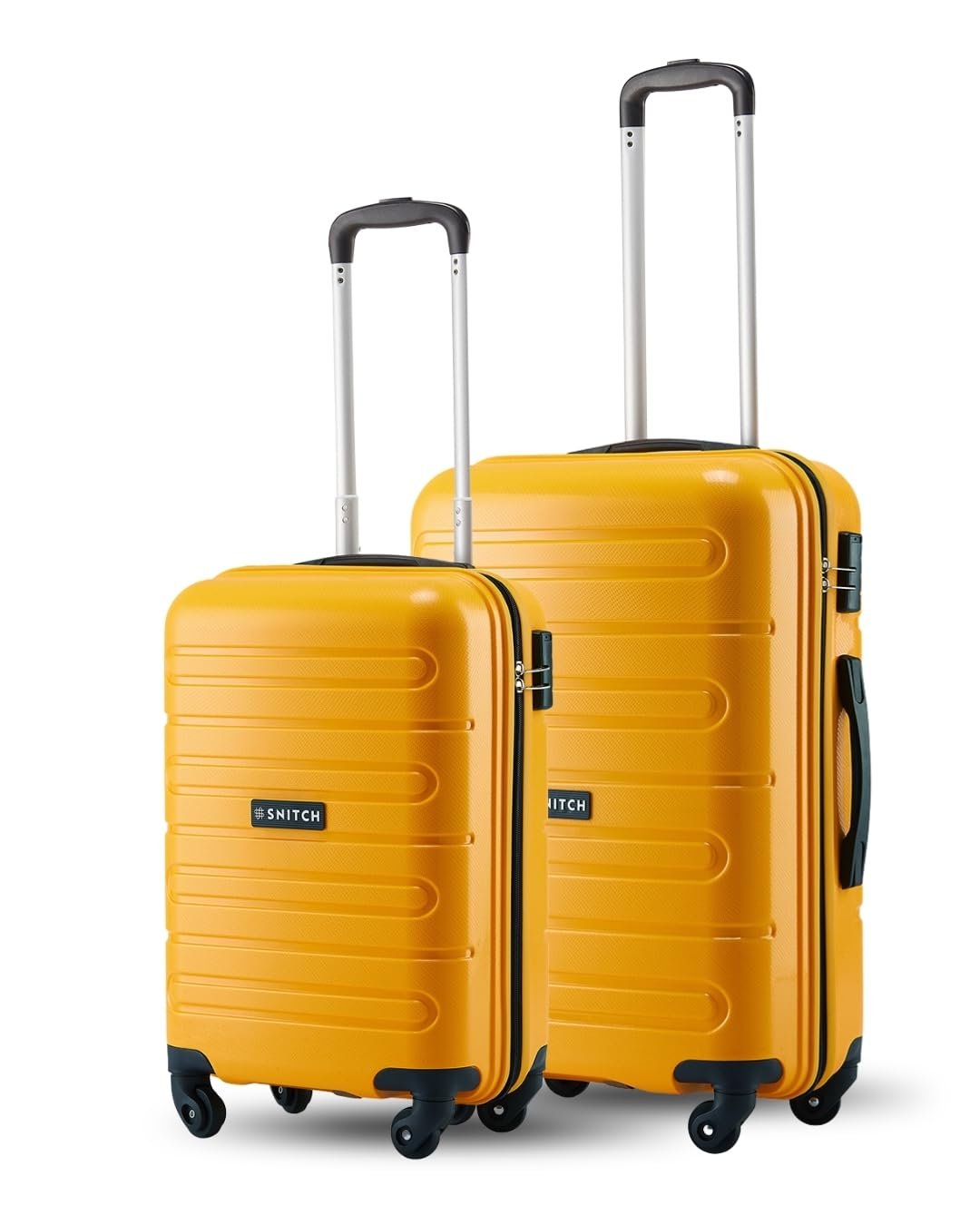 SNITCH Loop 2Pc Set Yellow Polypropylene Hard Travel Suitcase - Trolley Bag Set of 2 & Luggage with 4 Wheels, Secure Lock & Free Shoe Bag