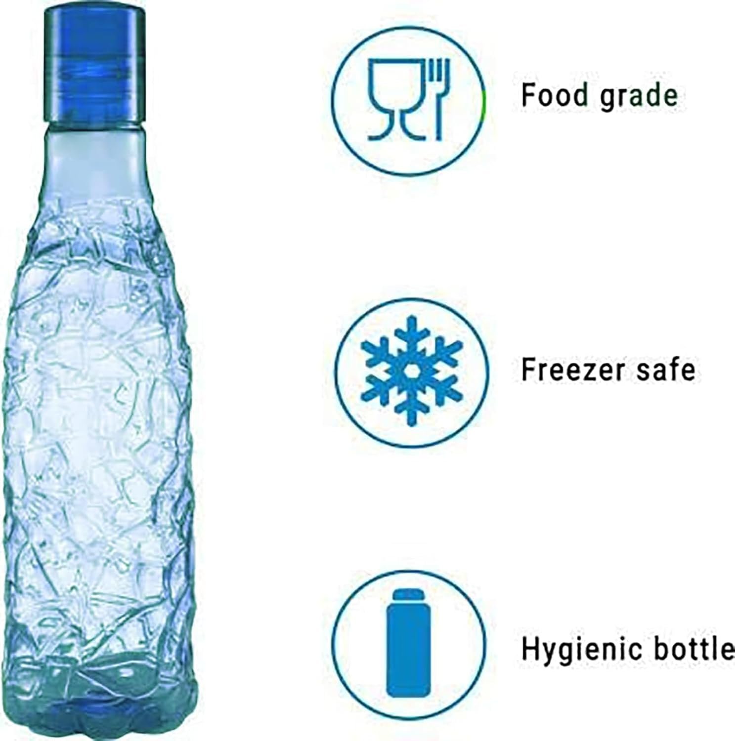 Floraware Food Grade Premium Plastic Fridge Round Water Bottle, Drinking Bottle, 1000ml Pack of 6, Blue