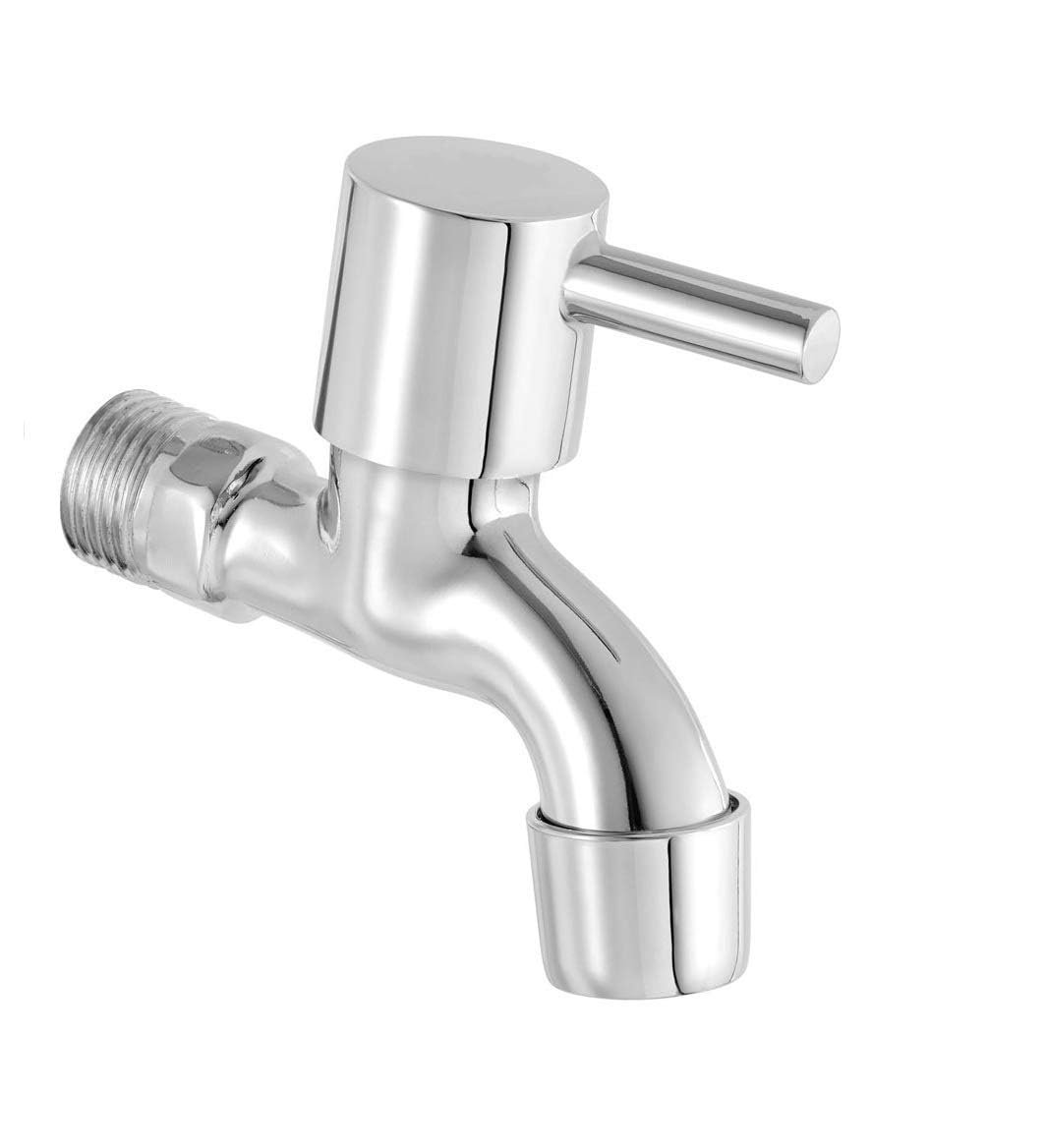 Stainless Steel Base Bib Cock Water Tap – 1/2", 15mm – ABS Plastic Head Faucet for Kitchen, Bathroom & Wash Basin – Hot & Cold Water Compatible – Set of 1 (Silver)