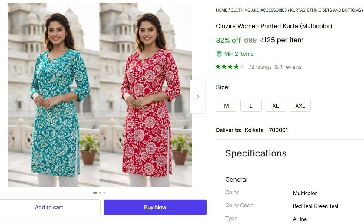 clozira women printed kurta