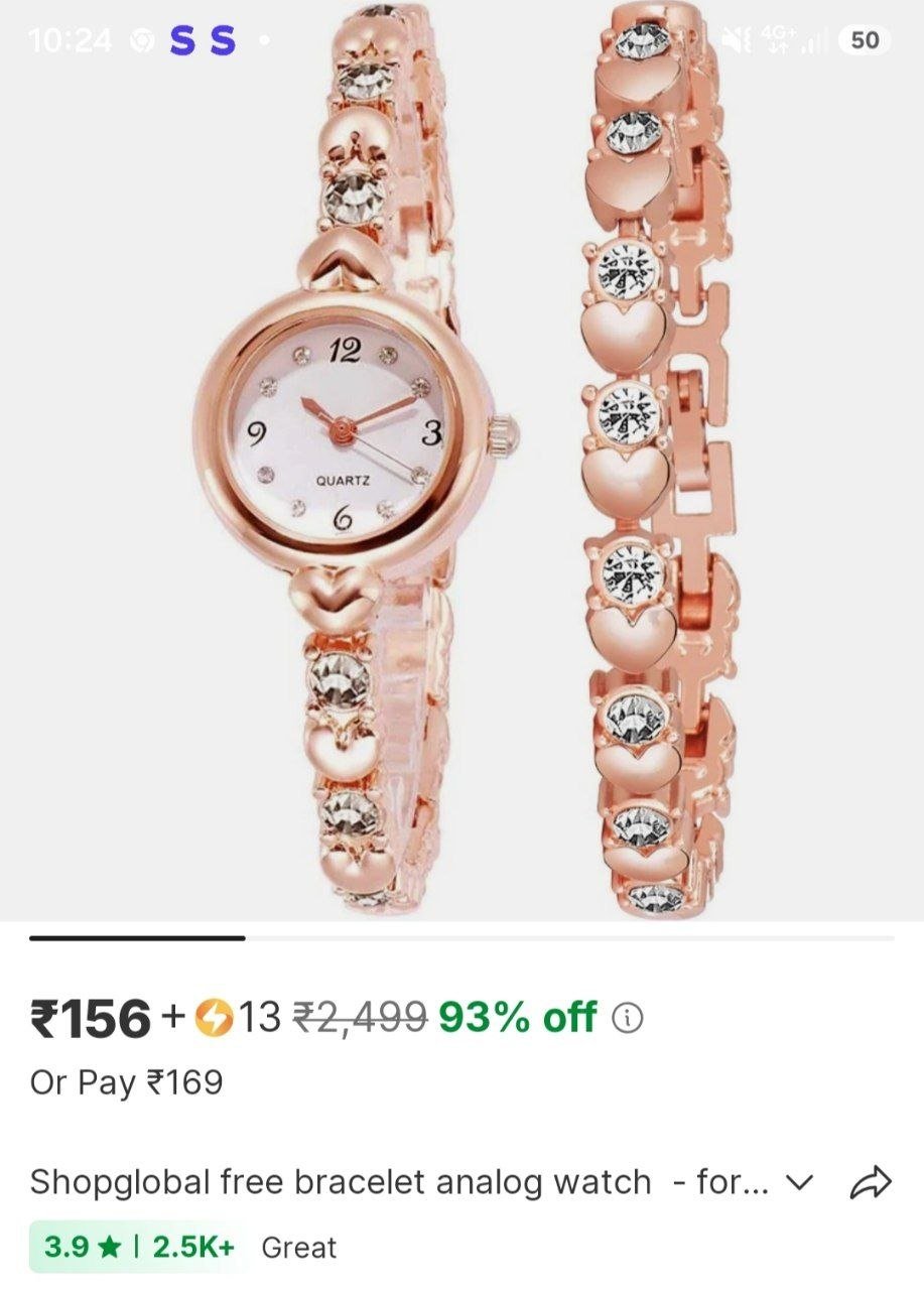 shopglobal free bracelet analog watch for women